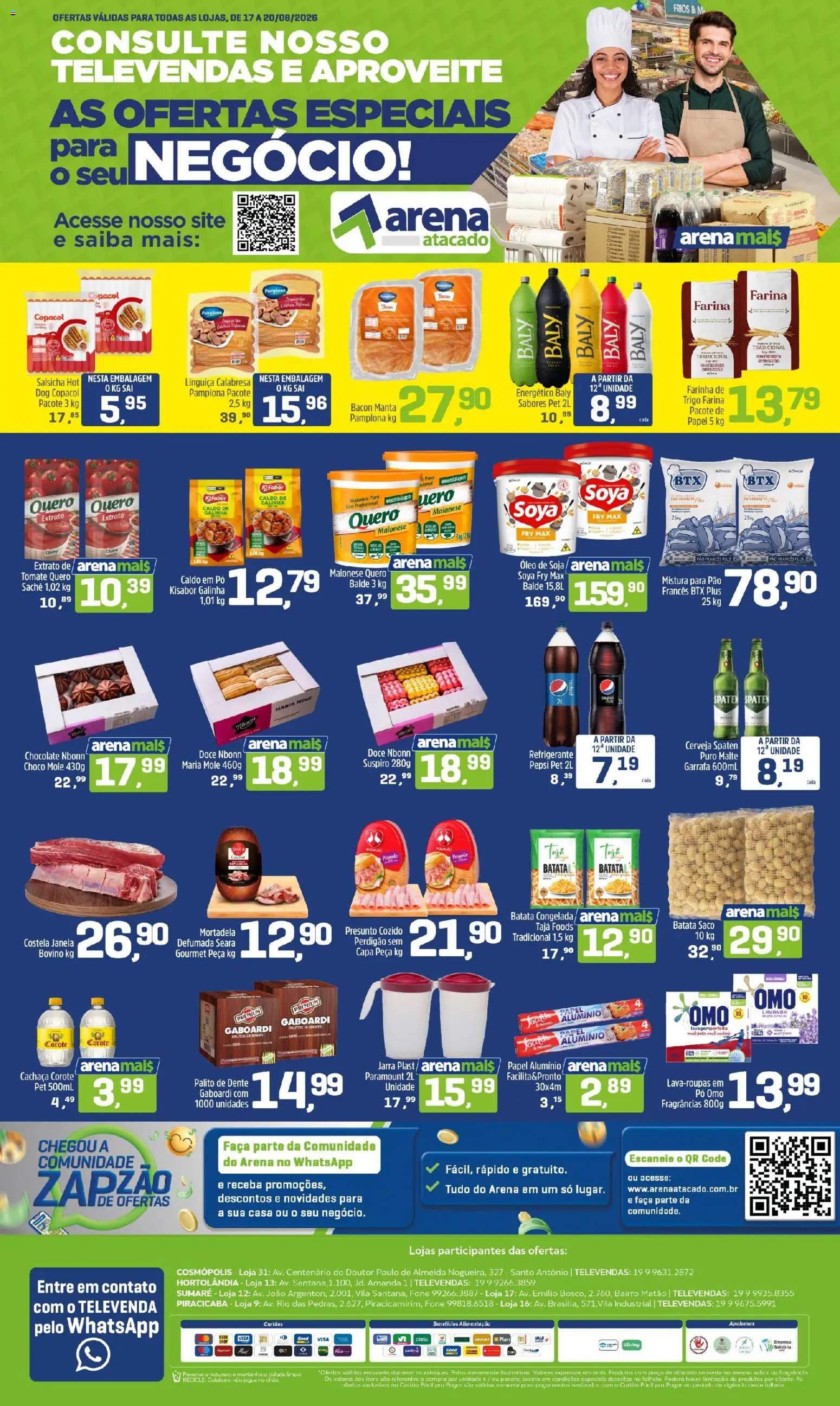 Arena Atacado Folheto - válido de 17/08/2026 | Página: 1 | Produtos: Janela, Salsicha, Linguiça, Cerveja