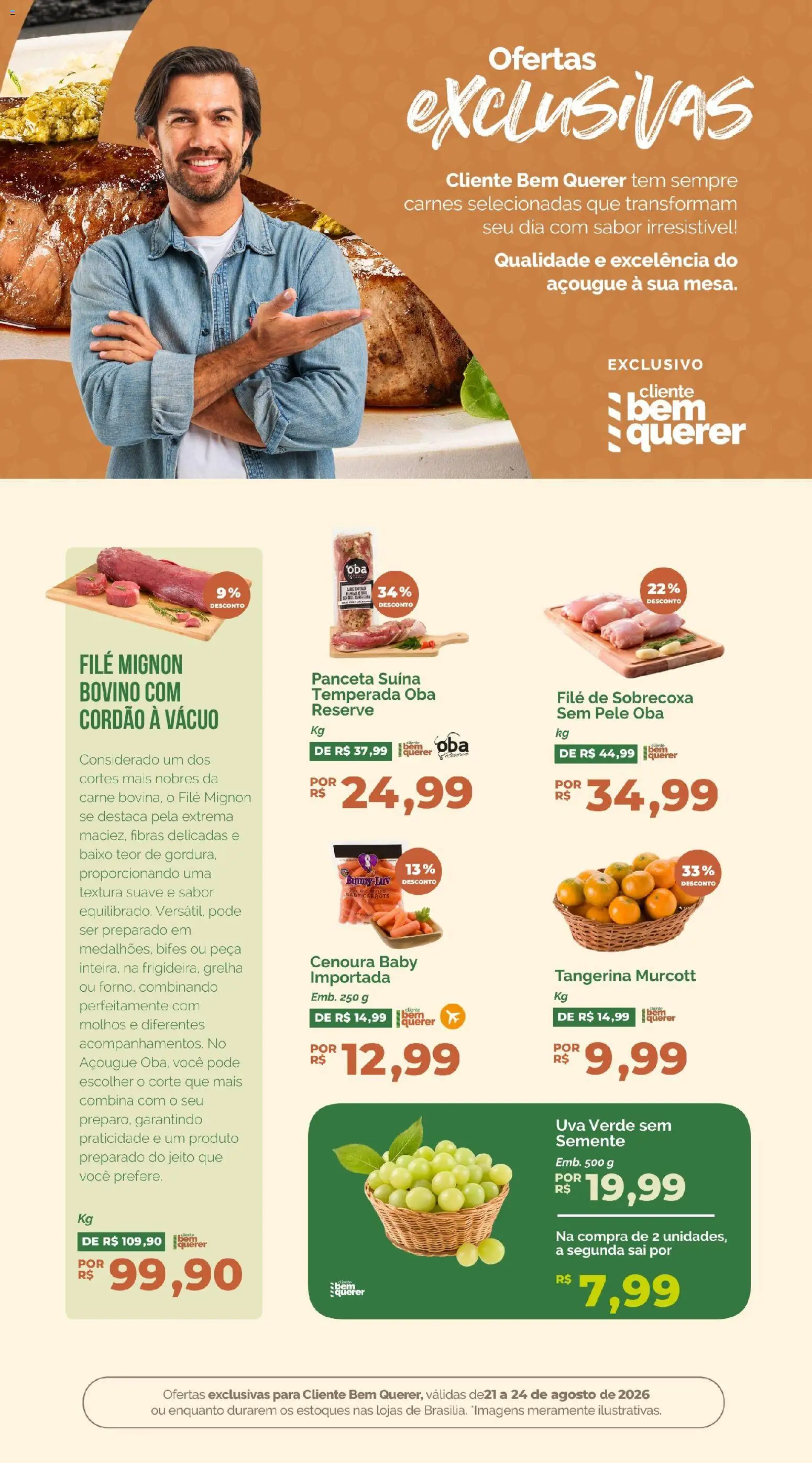 Oba Hortifruti Folheto - válido de 21/08/2026 | Página: 5 | Produtos: Filé mignon, Carne, Cenoura, Molhos