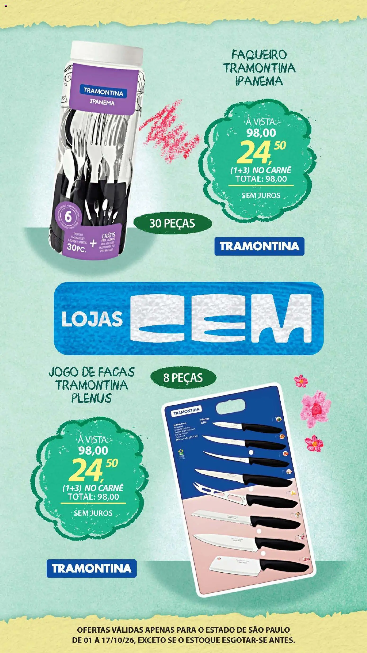Lojas Cem Folheto - válido de 01/10/2026 | Página: 73 | Produtos: Facas, Carne, PC