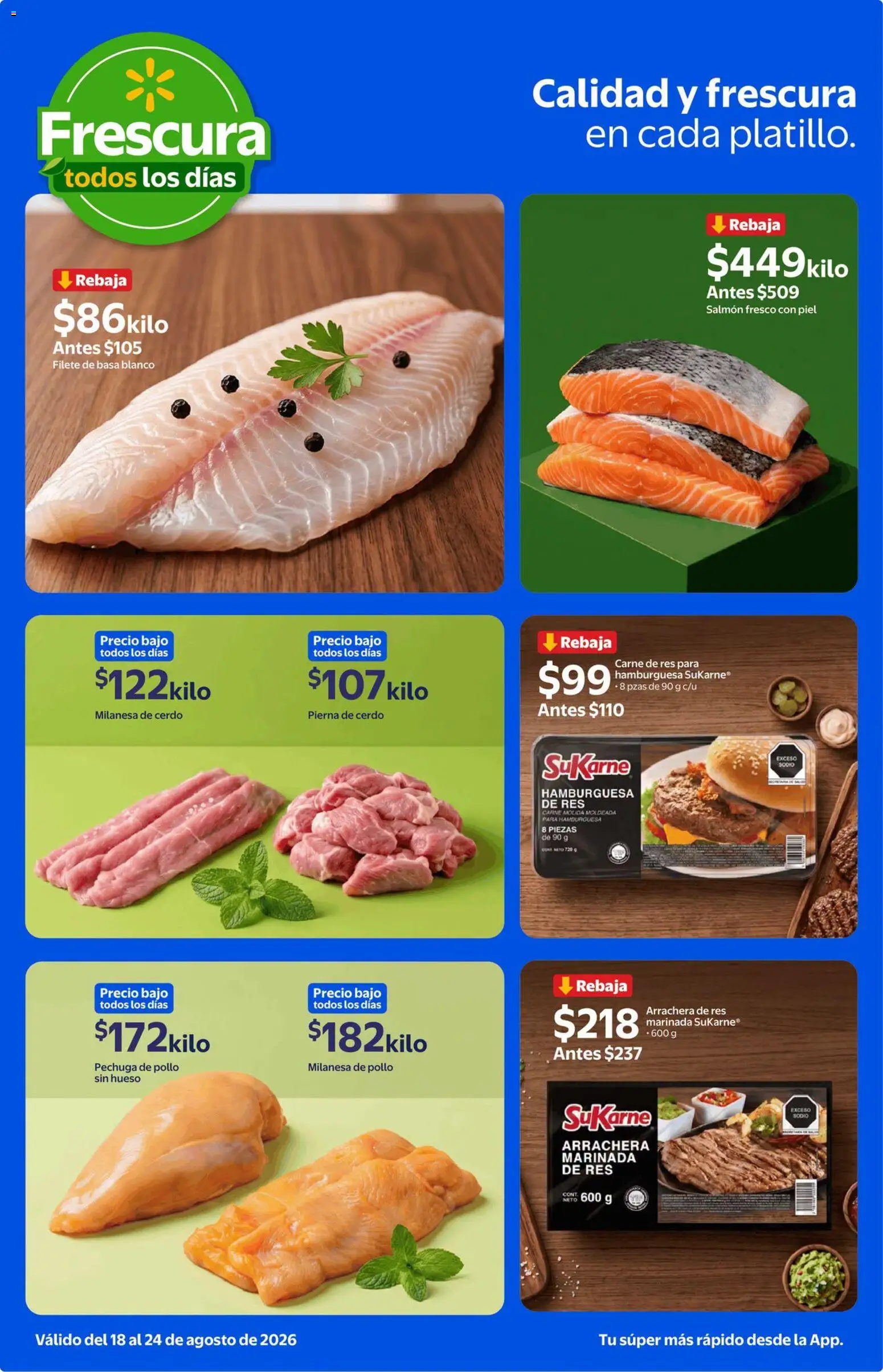 Nuevas ofertas de Walmart Express válidas en toda la República Mexicana desde el 18/08/2026. ¡Encuentra las mejores ofertas en Walmart Express folleto Calidad y frescura a precios bajos! | Página: 3 | Productos: Pollo, Res, Hamburguesa, Carne de res