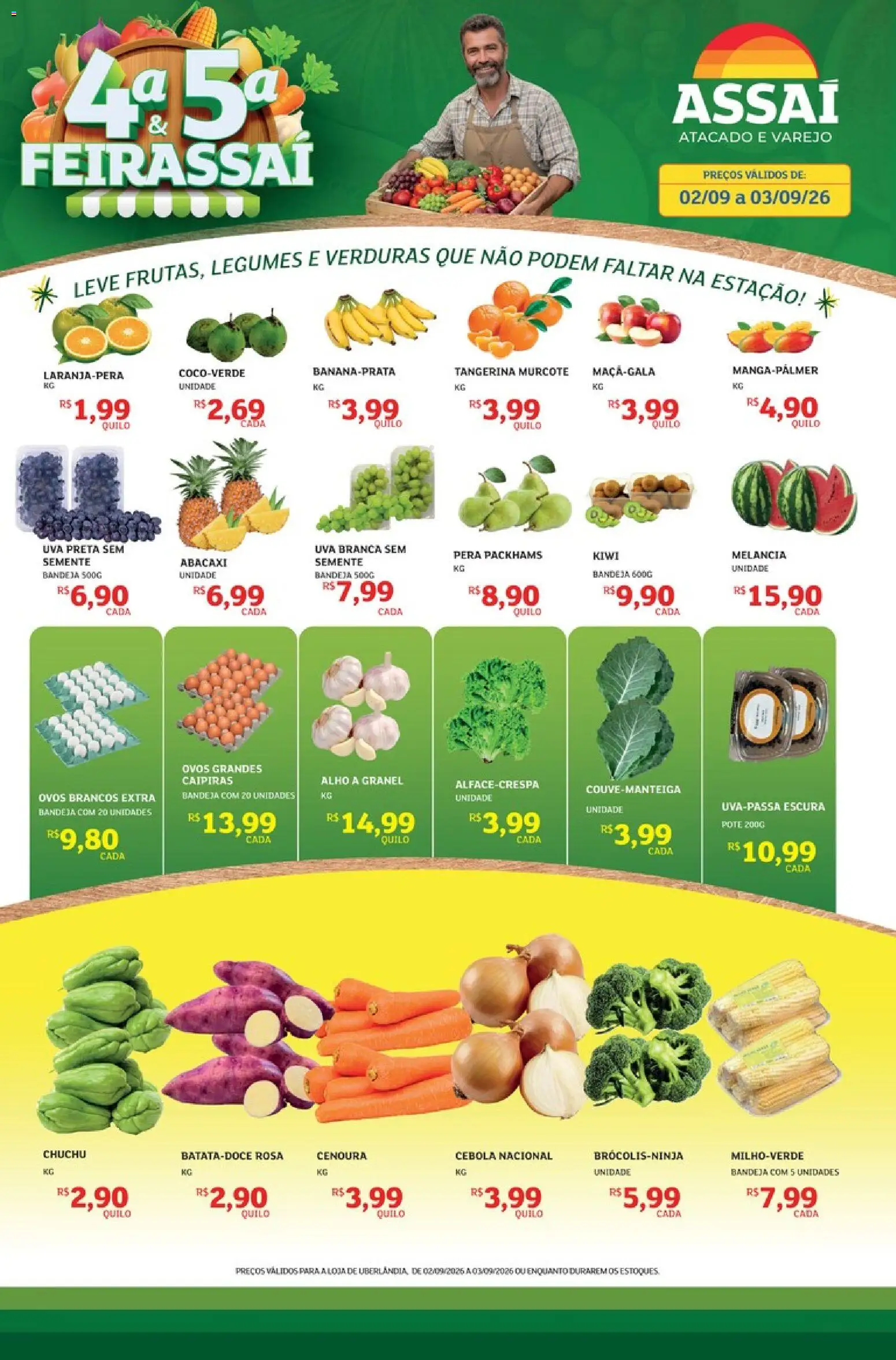 Assaí Atacadista Folheto - válido de 02/09/2026 | Página: 1 | Produtos: Pera, Chuchu, Kiwi, Legumes