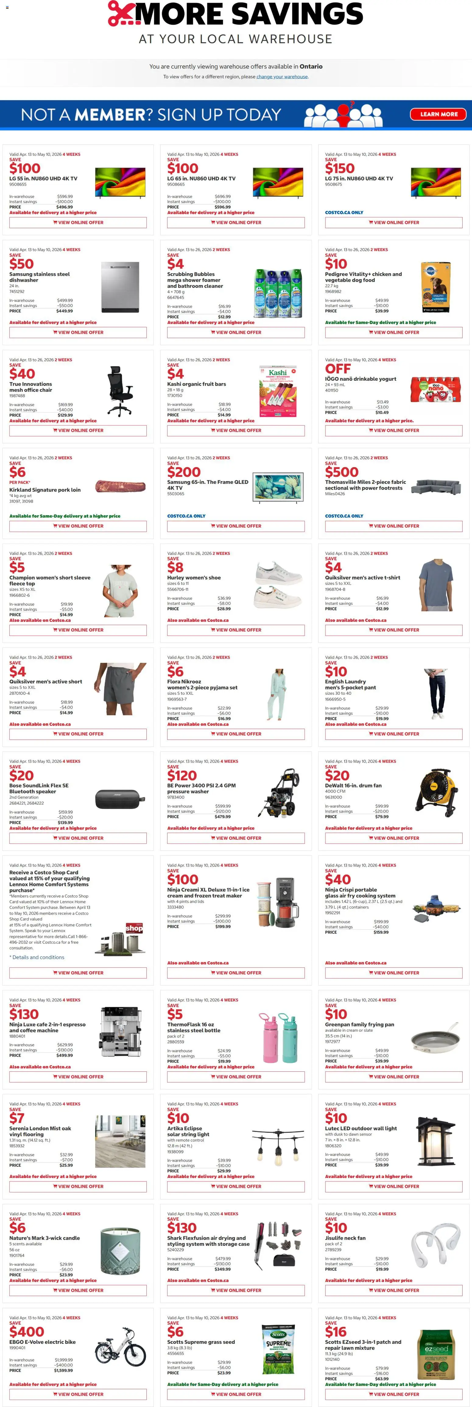 Costco flyer valid from 13.04.2026 | Page: 1 | Products: Cream, Fan, Yogurt, Coffee