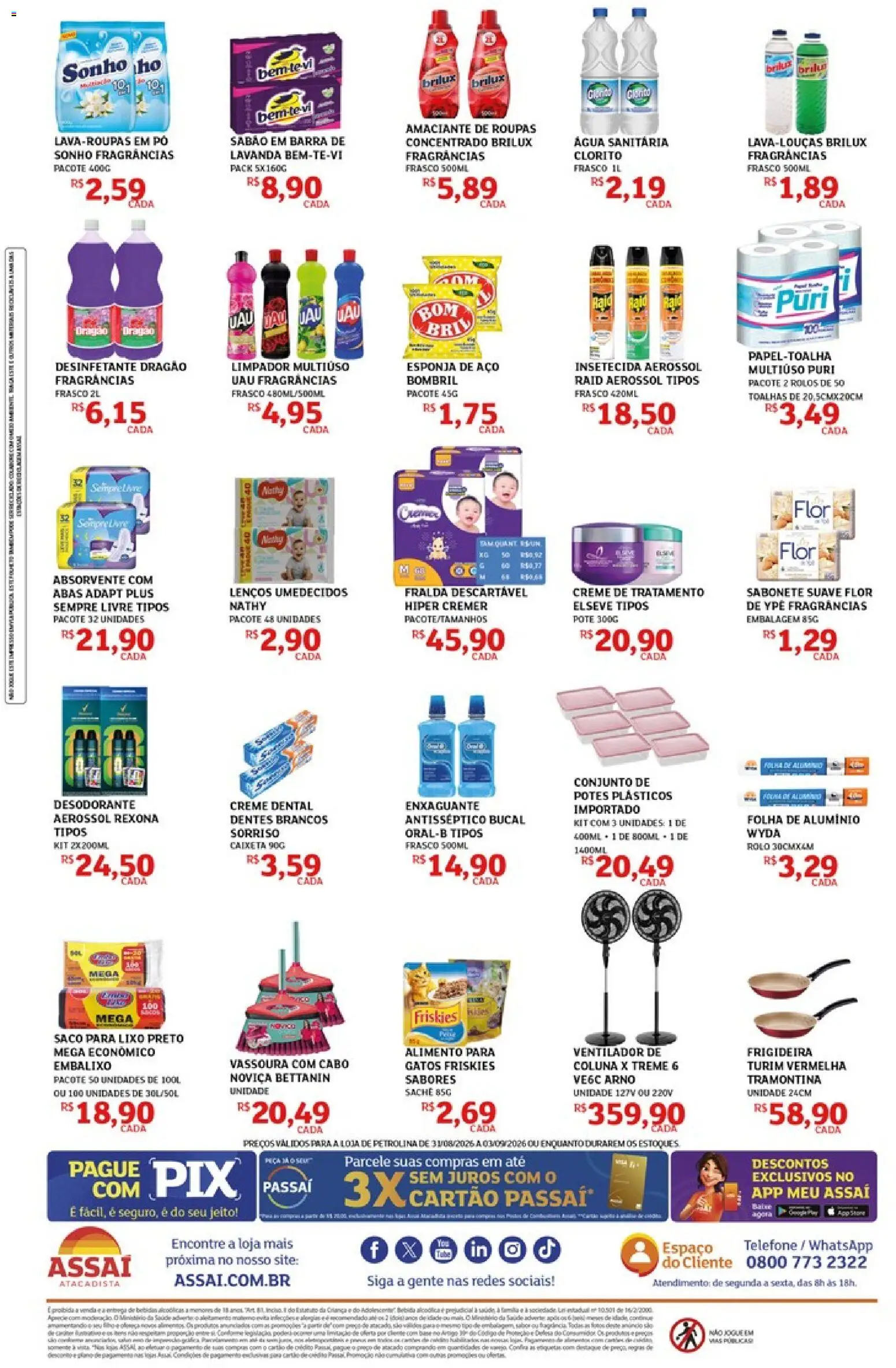 Assaí Atacadista Folheto - válido de 31/08/2026 | Página: 4 | Produtos: Sabão em barra, Esponja, Potes, Vassoura