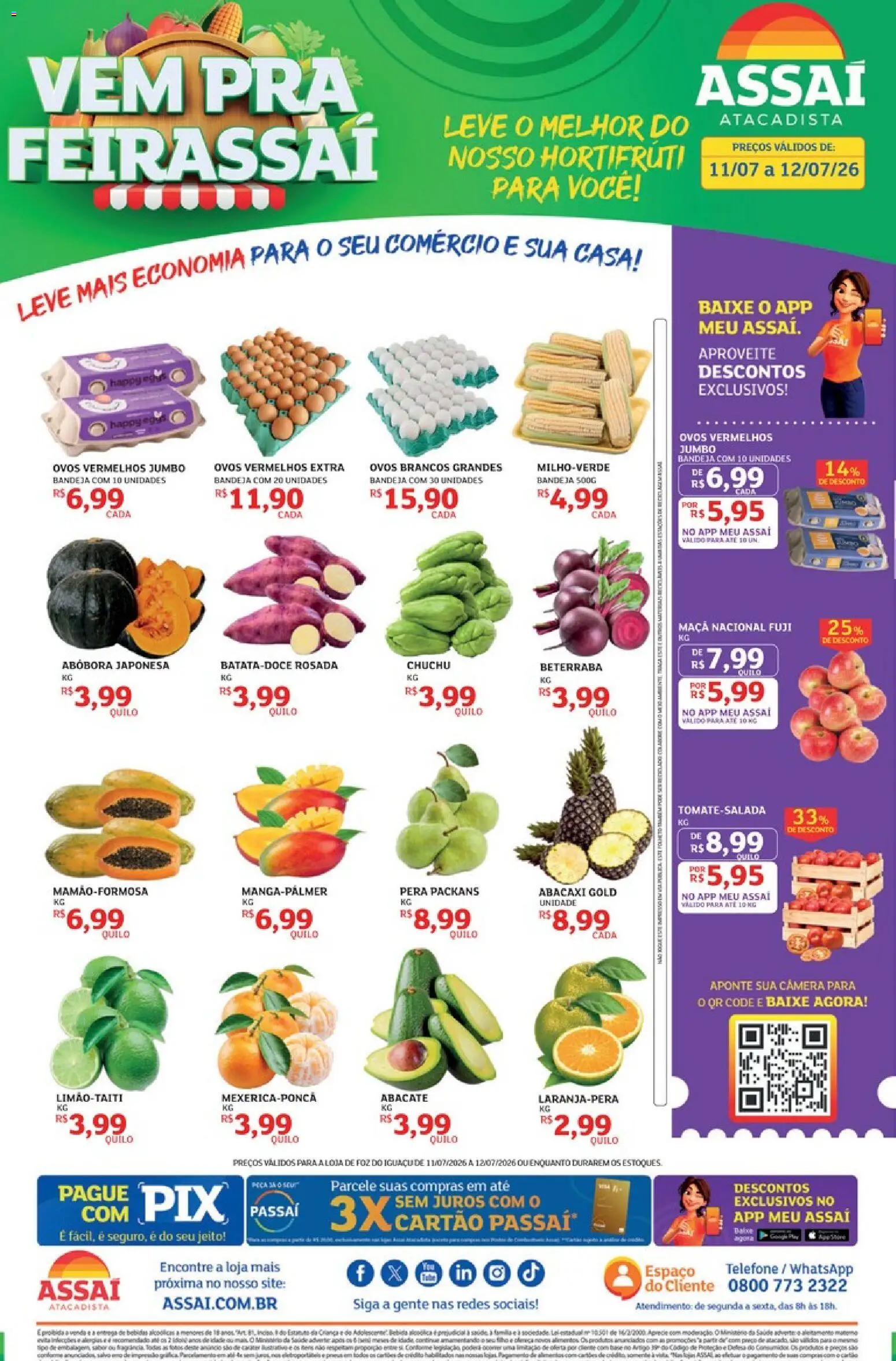 Assaí Atacadista Folheto - válido de 11/07/2026 | Página: 1 | Produtos: Chuchu, Beterraba, Ovos, Abacaxi