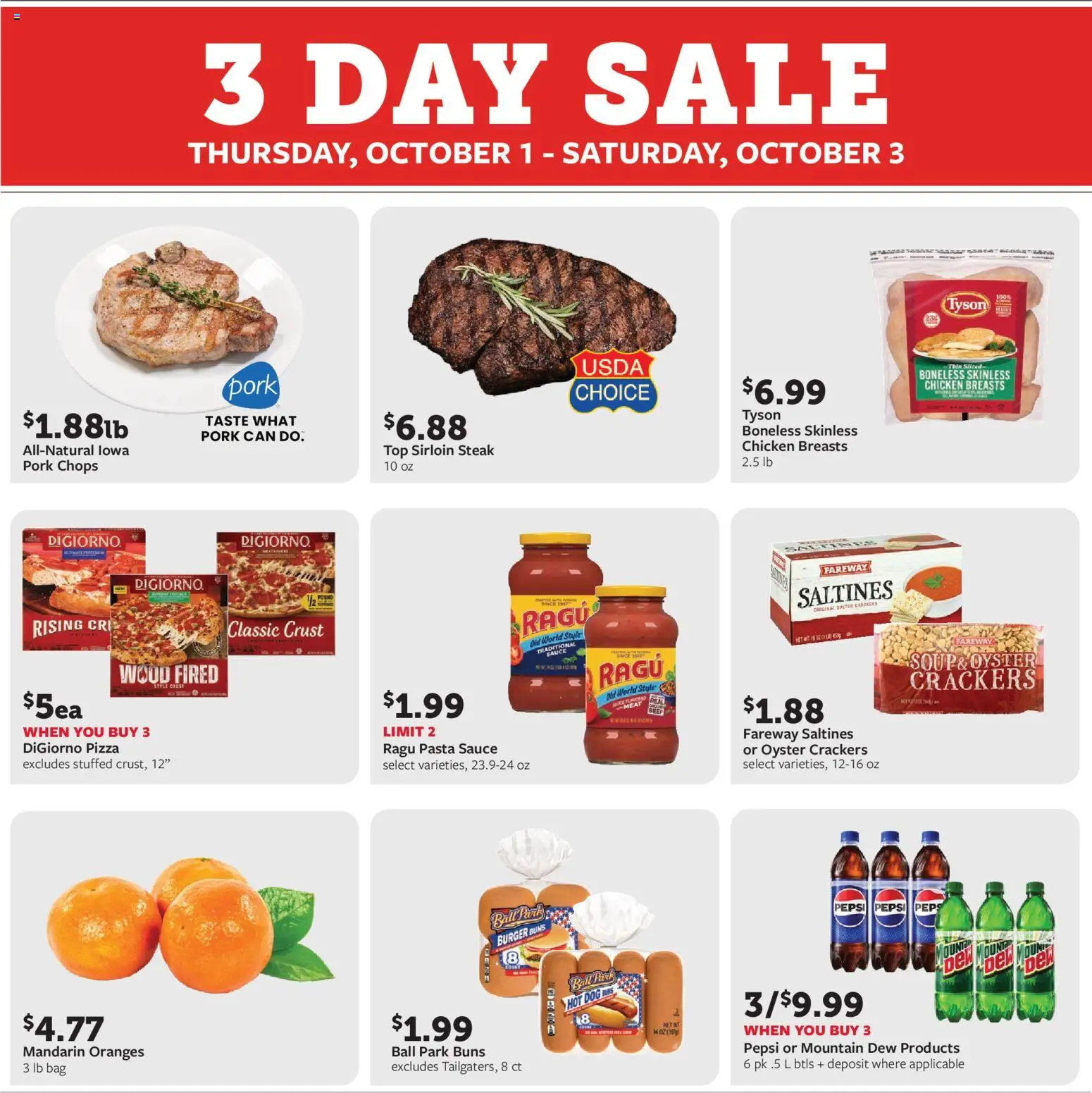 Fareway Weekly Ad - valid from 09/28/2026 | Page: 8 | Products: Crackers, Chicken breasts, Pasta, Pepsi