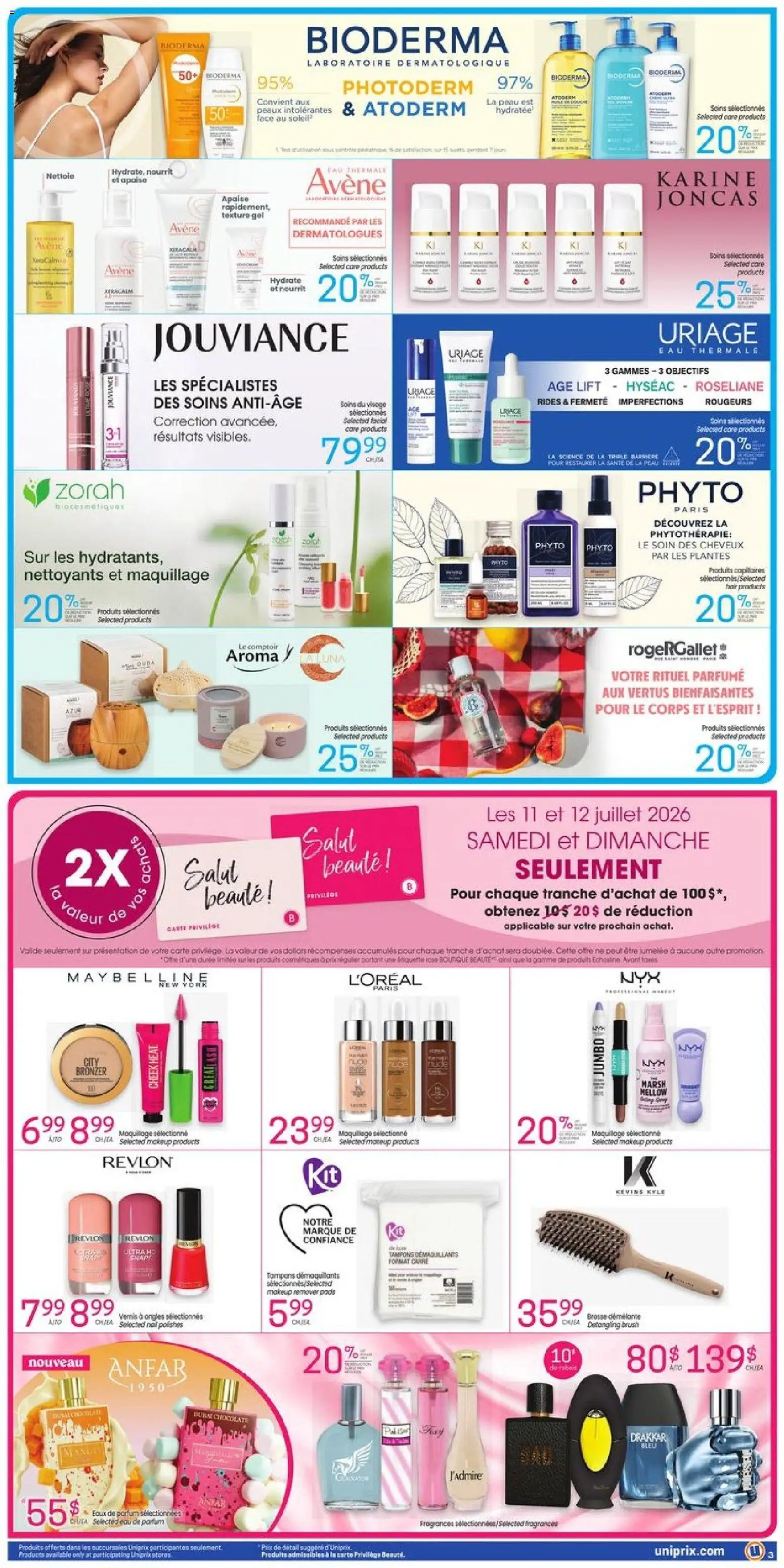 Uniprix flyer valid from Jul 9, 2026 | Page: 4 | Products: Bronzer, Brush, Makeup remover