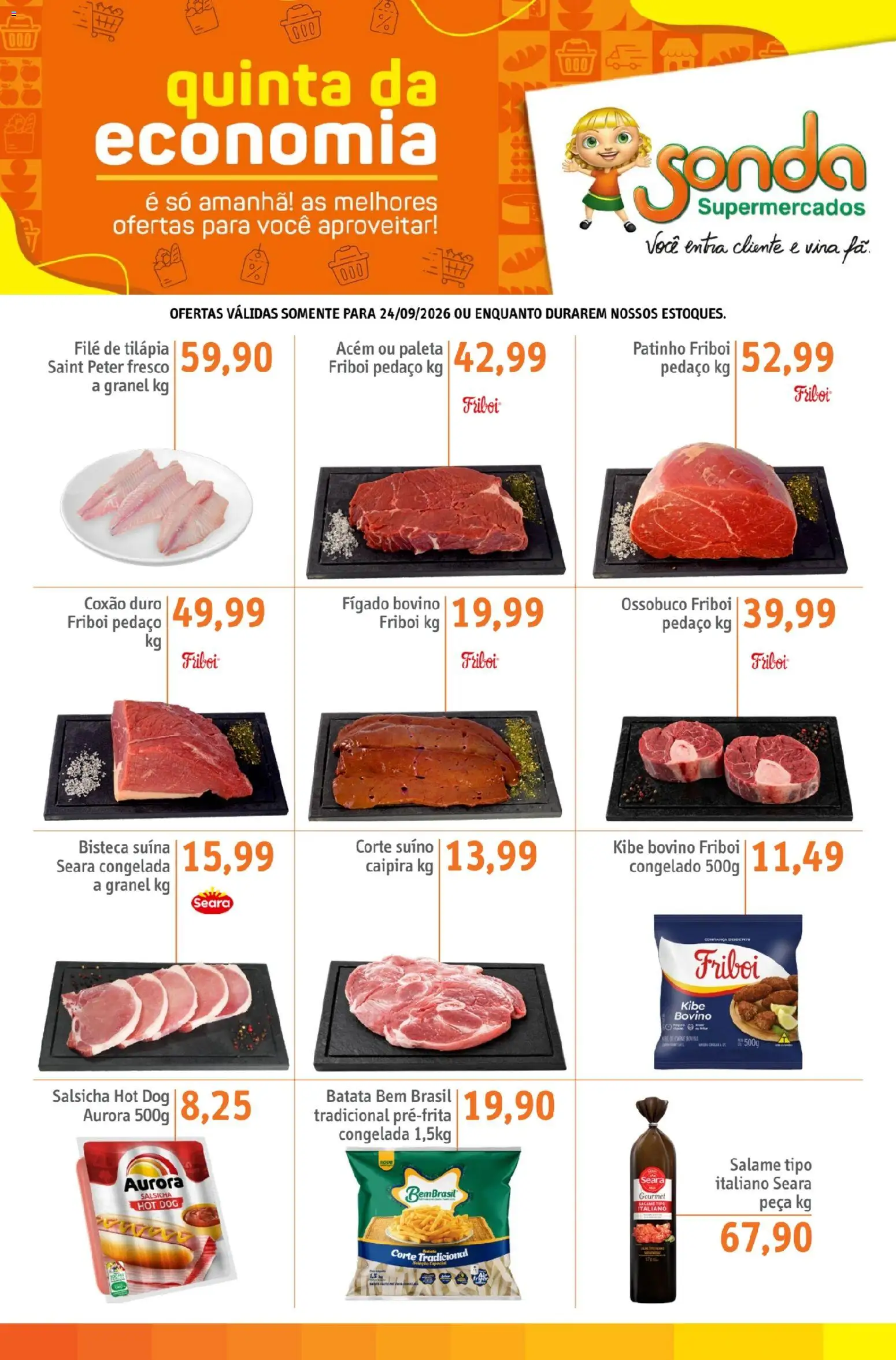 Sonda Folheto - válido de 24/09/2026 | Página: 1 | Produtos: Salsicha, Tilápia, Fígado, Filé de tilápia