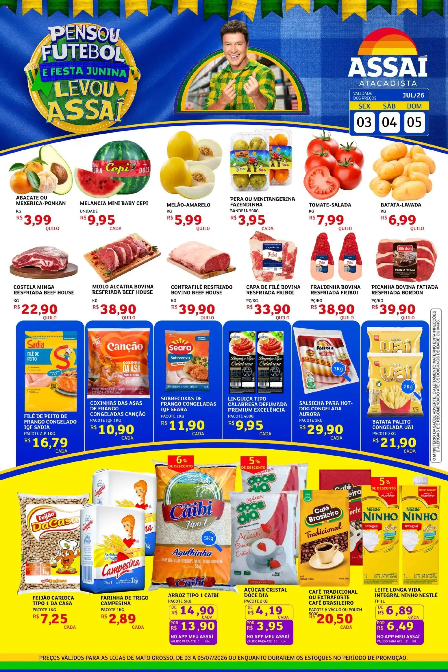 Assaí Atacadista Folheto - válido de 03/07/2026 | Página: 1 | Produtos: Alcatra, Fraldinha, Leite, Café
