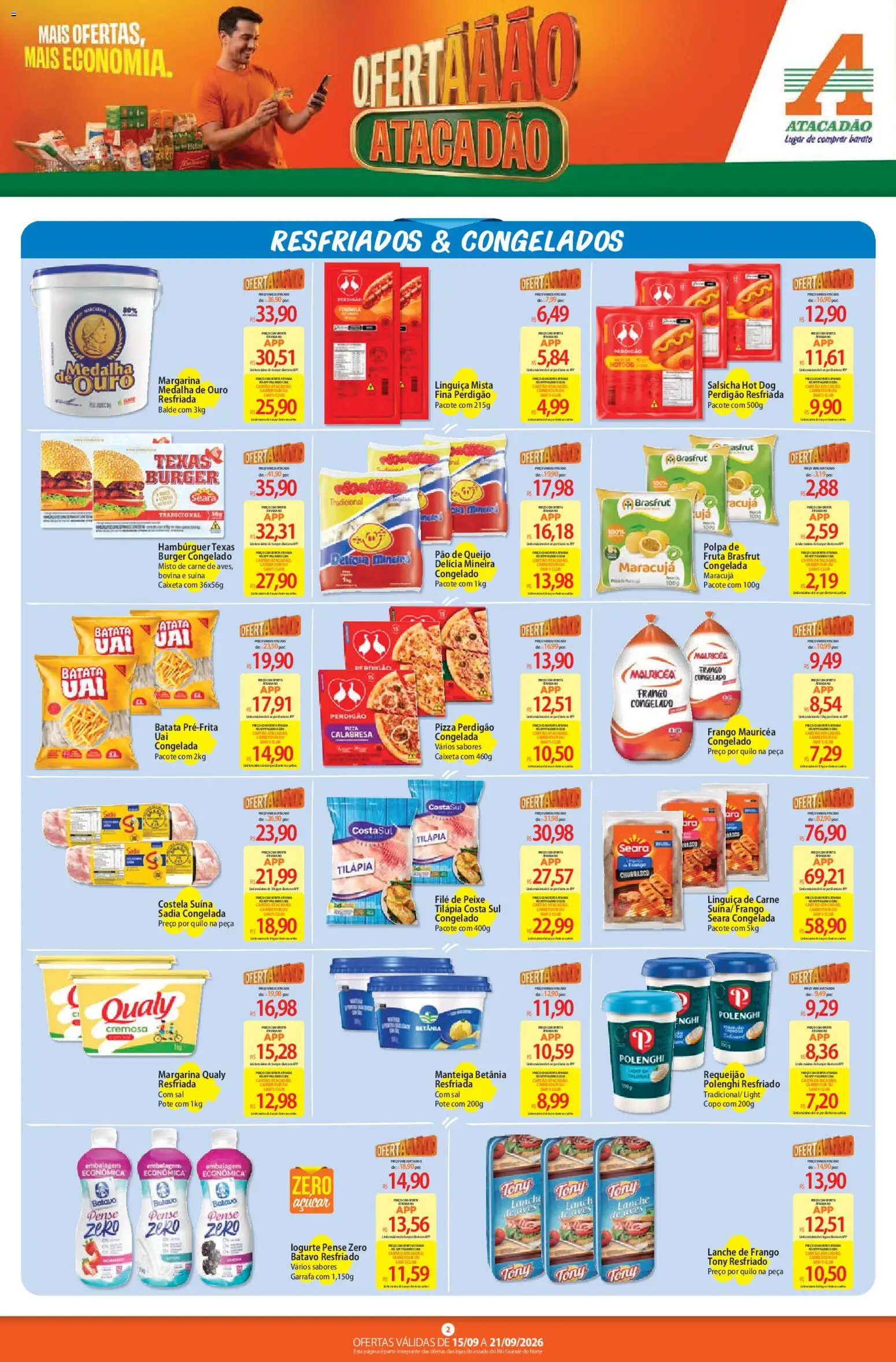 Atacadão Folheto - válido de 15/09/2026 | Página: 2 | Produtos: Linguiça, Peixe, Hambúrguer, Sal
