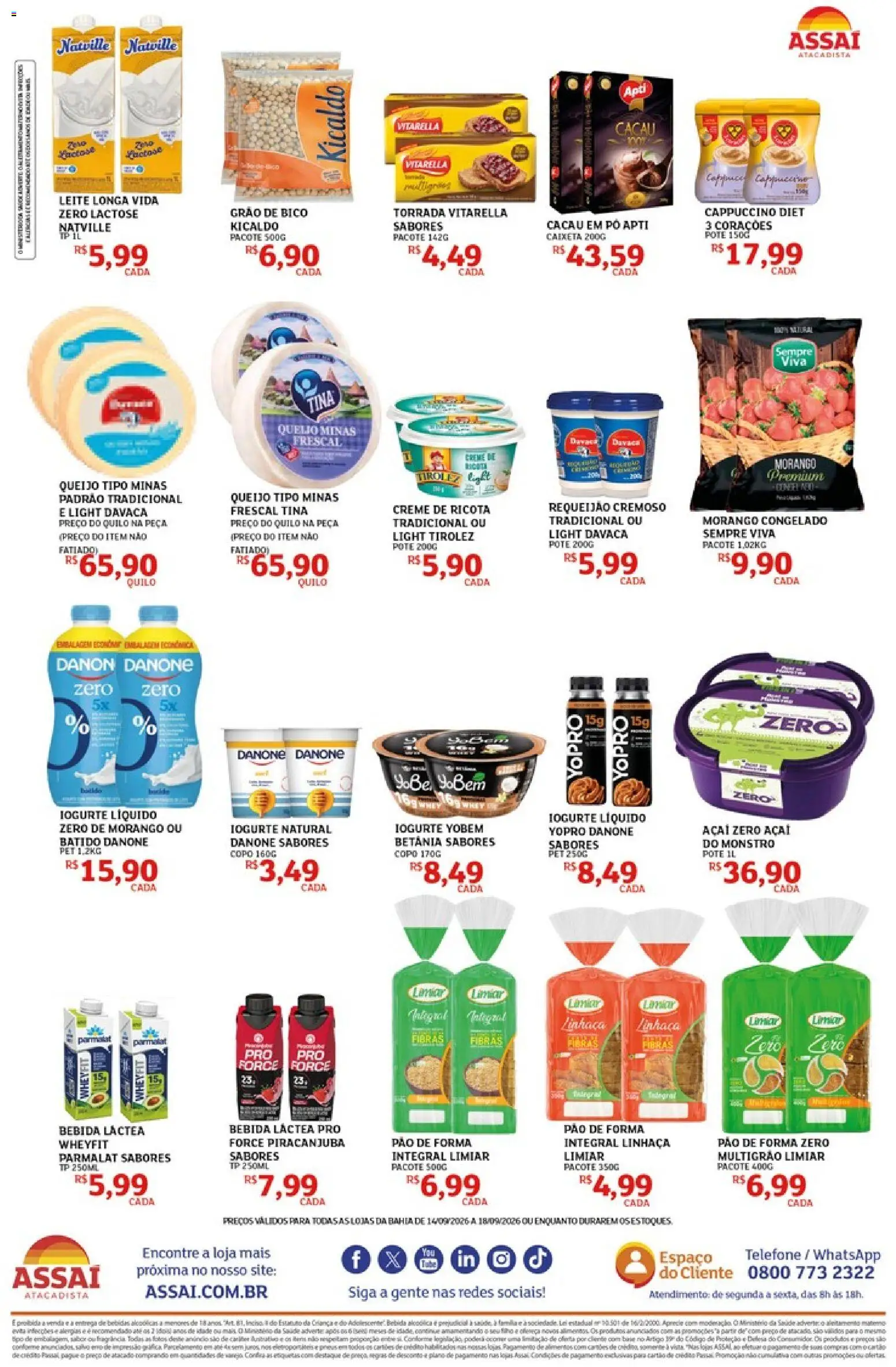 Assaí Atacadista Folheto - válido de 14/09/2026 | Página: 2 | Produtos: Linhaça, Pão, Ricota, Bebida
