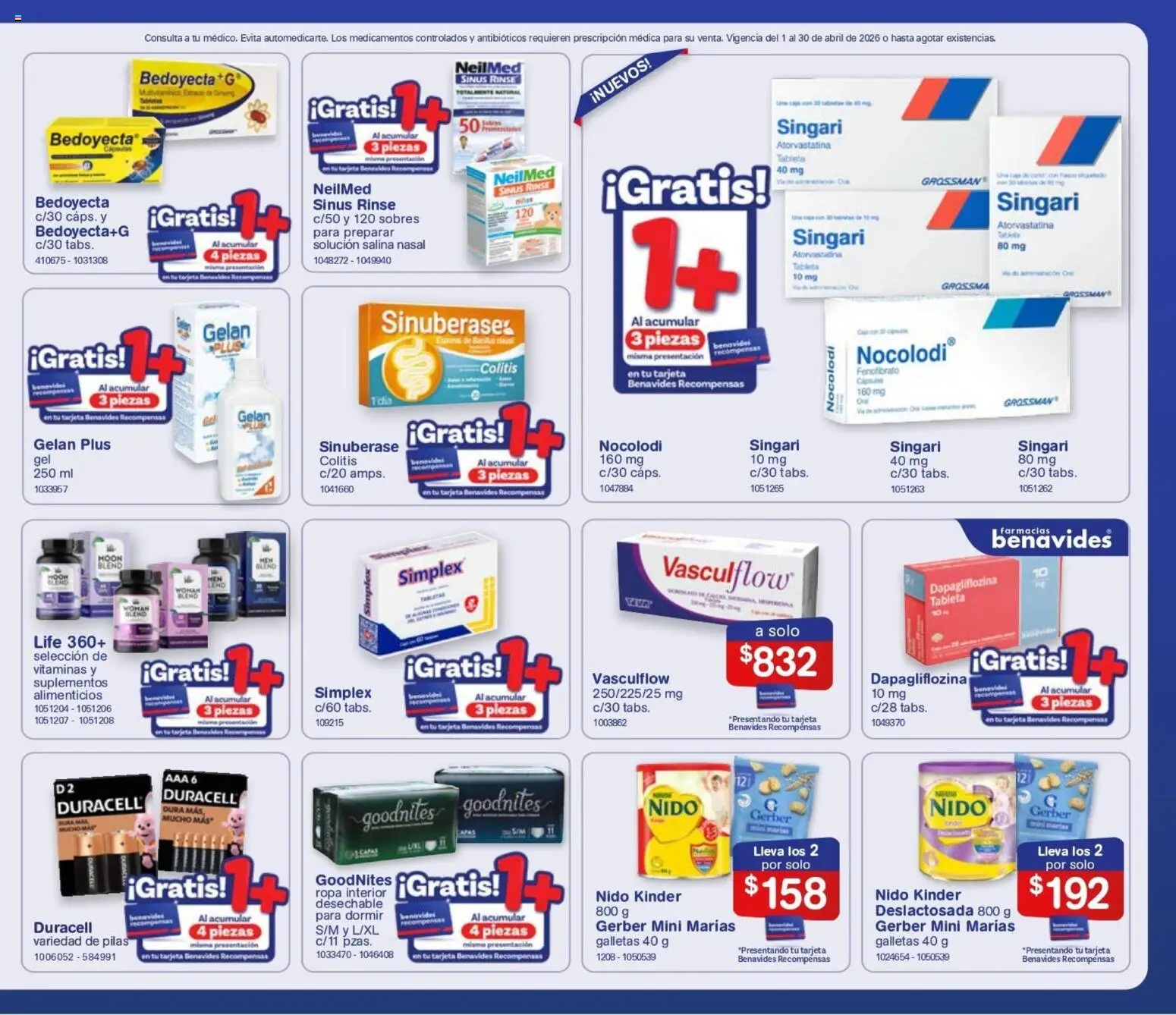 Nuevas ofertas de Farmacia Benavides válidas en toda la República Mexicana desde el 01.04.2026. ¡Encuentra las mejores ofertas en Farmacia Benavides catálogo! | Página: 13 | Productos: Galletas, Ropa, Ropa interior, Pilas