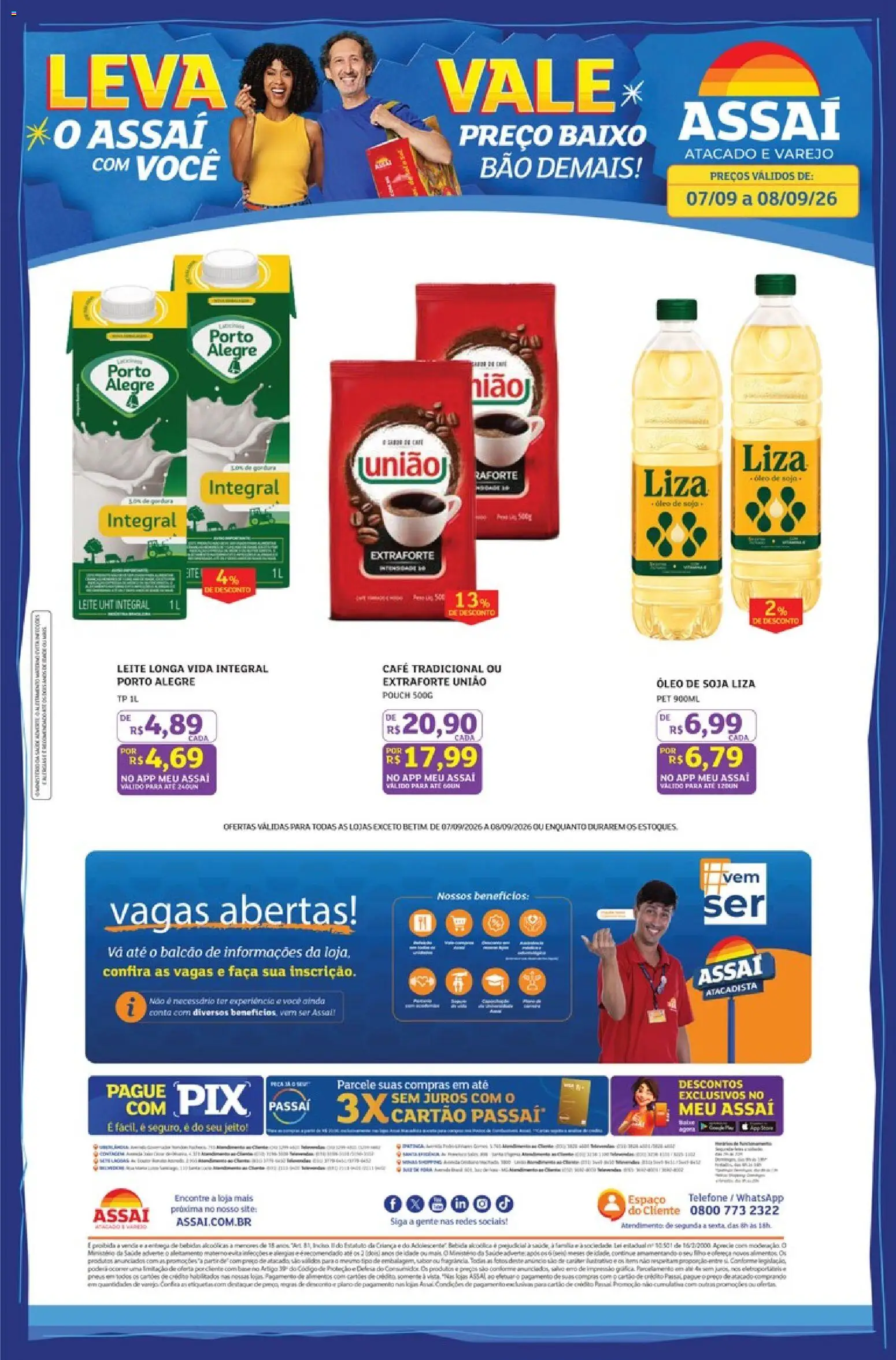 Assaí Atacadista Folheto - válido de 07/09/2026 | Página: 1 | Produtos: Leite longa vida, Café, Alimentos, Telefone