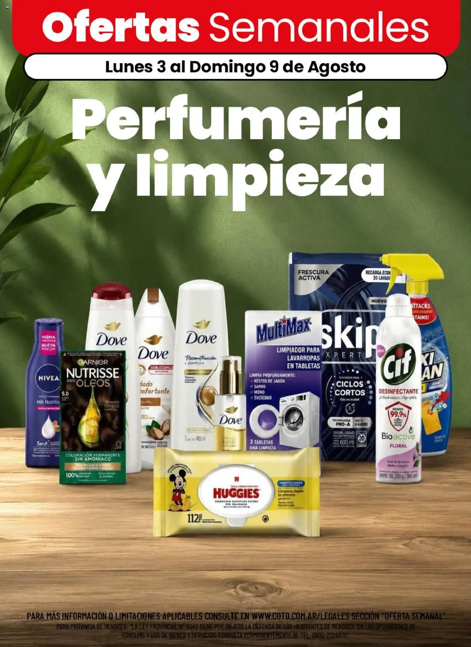 Coto - Perfumería y limpieza │ válido desde el 03/08/2026 | Página: 1 | Productos: Desinfectante, Jabón, Leche, Limpiador