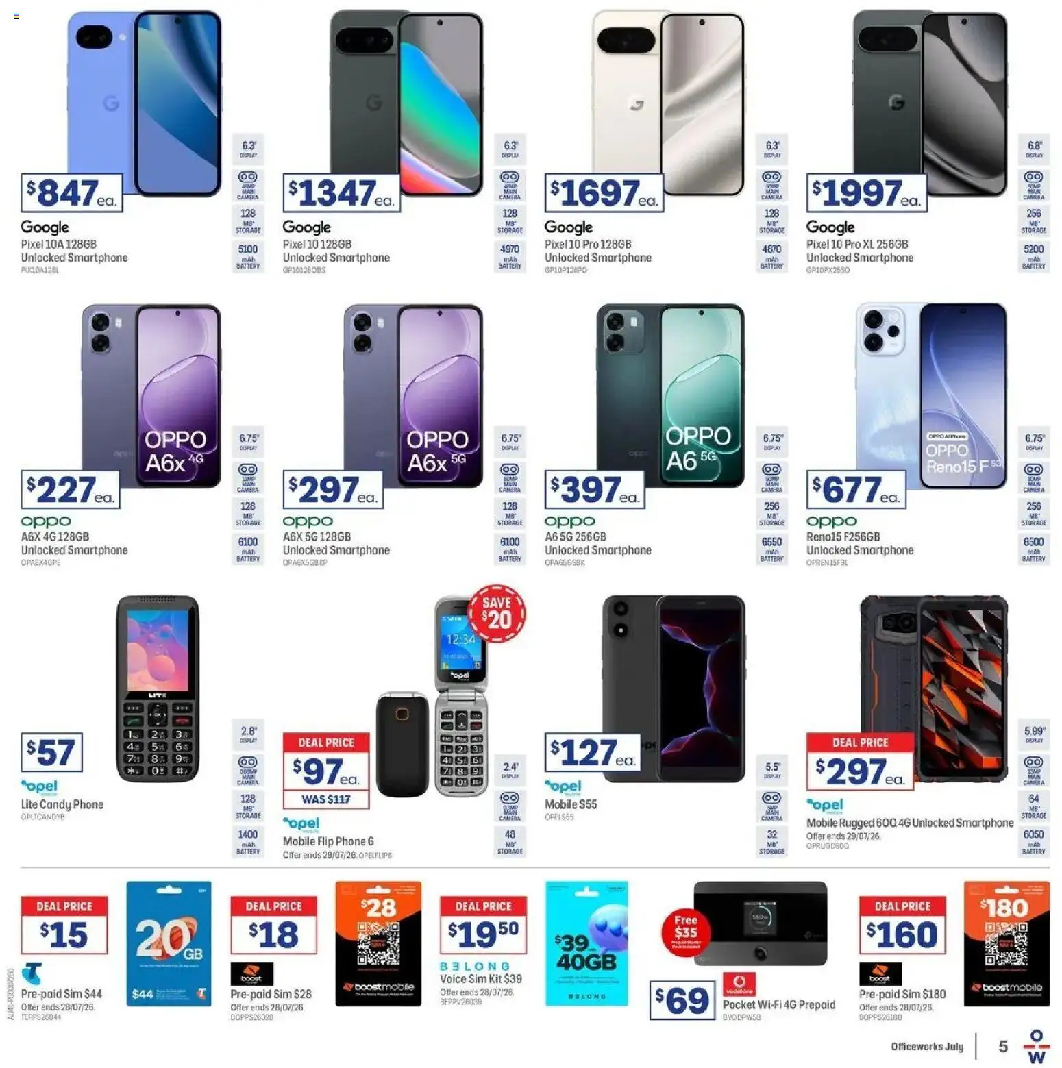 Officeworks catalogue - valid from 12/07/2026 | Page: 5 | Products: Battery, Smartphone, Camera, Mobile