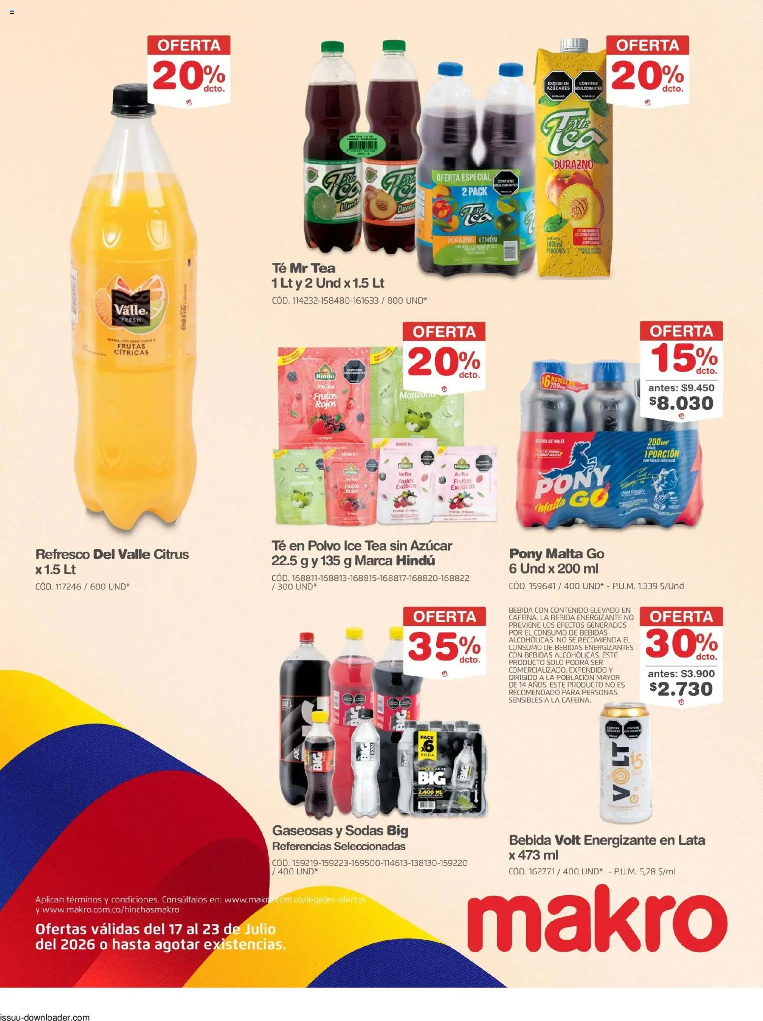 Makro revista - valida desde el 17/07/2026 | Página: 17 | Productos: Té, Asadera, Durazno, Jugo