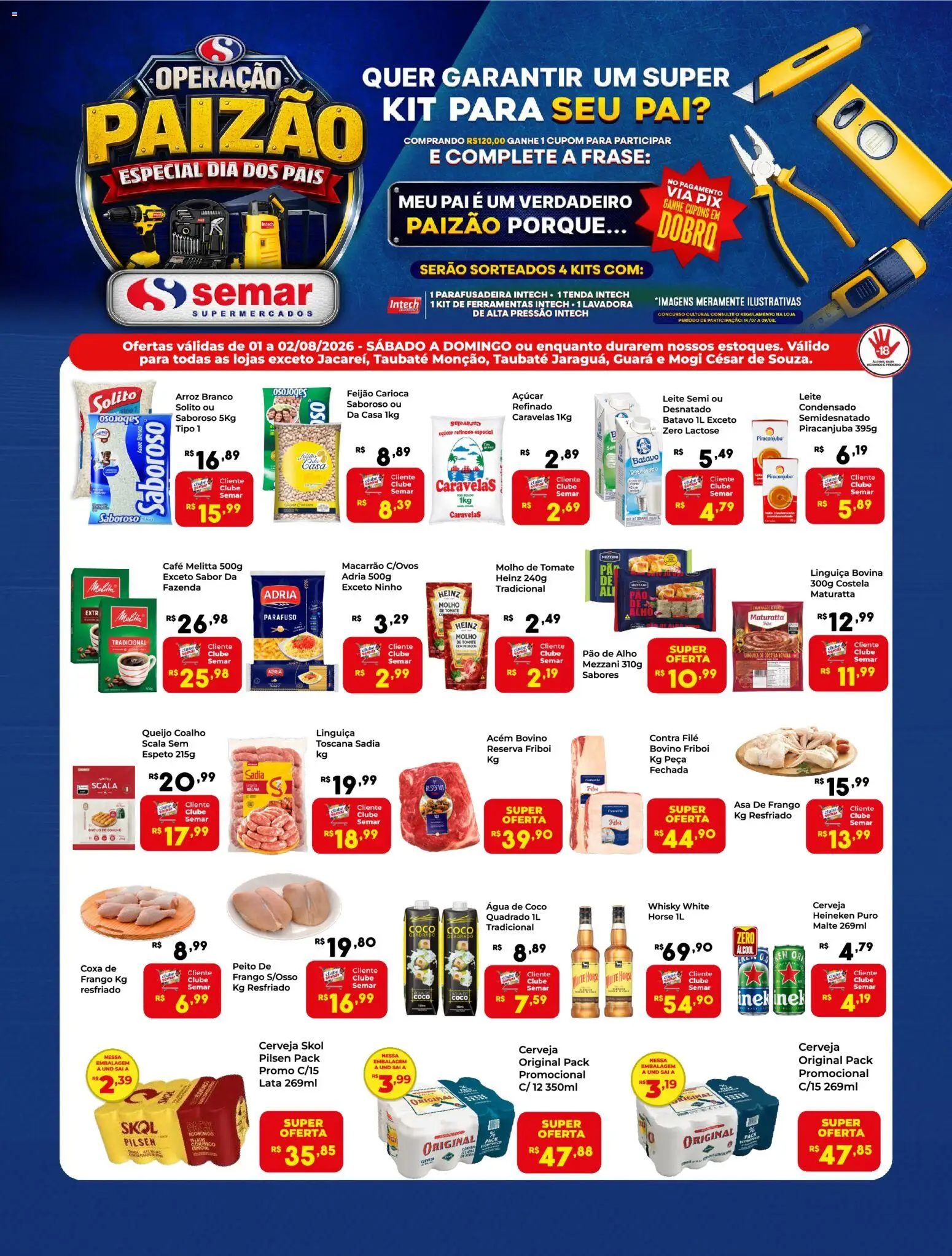 Semar Supermercado Folheto - válido de 01/08/2026 | Página: 1 | Produtos: Coco, Pao de alho, Cerveja, Queijo coalho