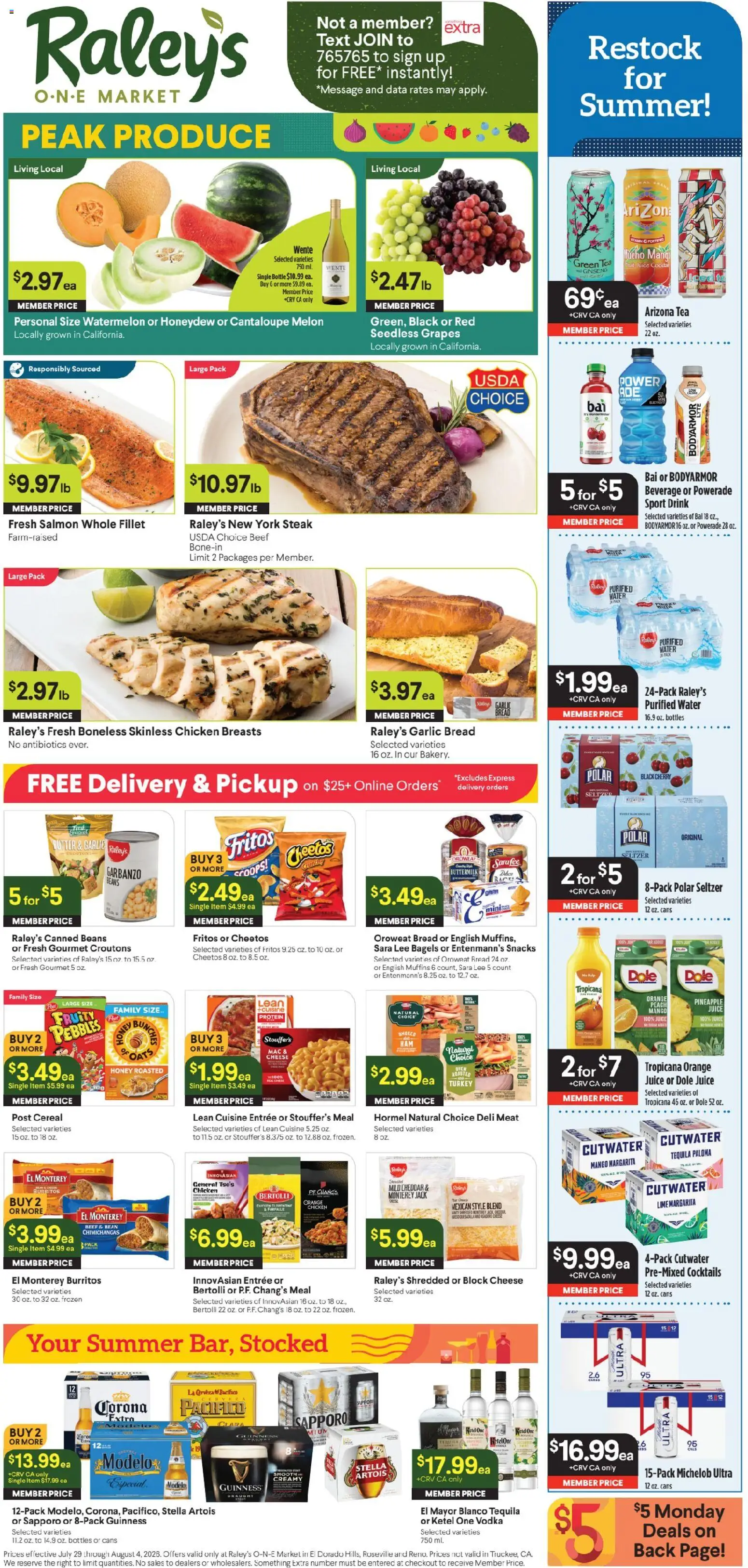 Raley's Ad - valid from 07/29/2026 | Page: 1 | Products: Tea, Pineapple, Garlic, Peach