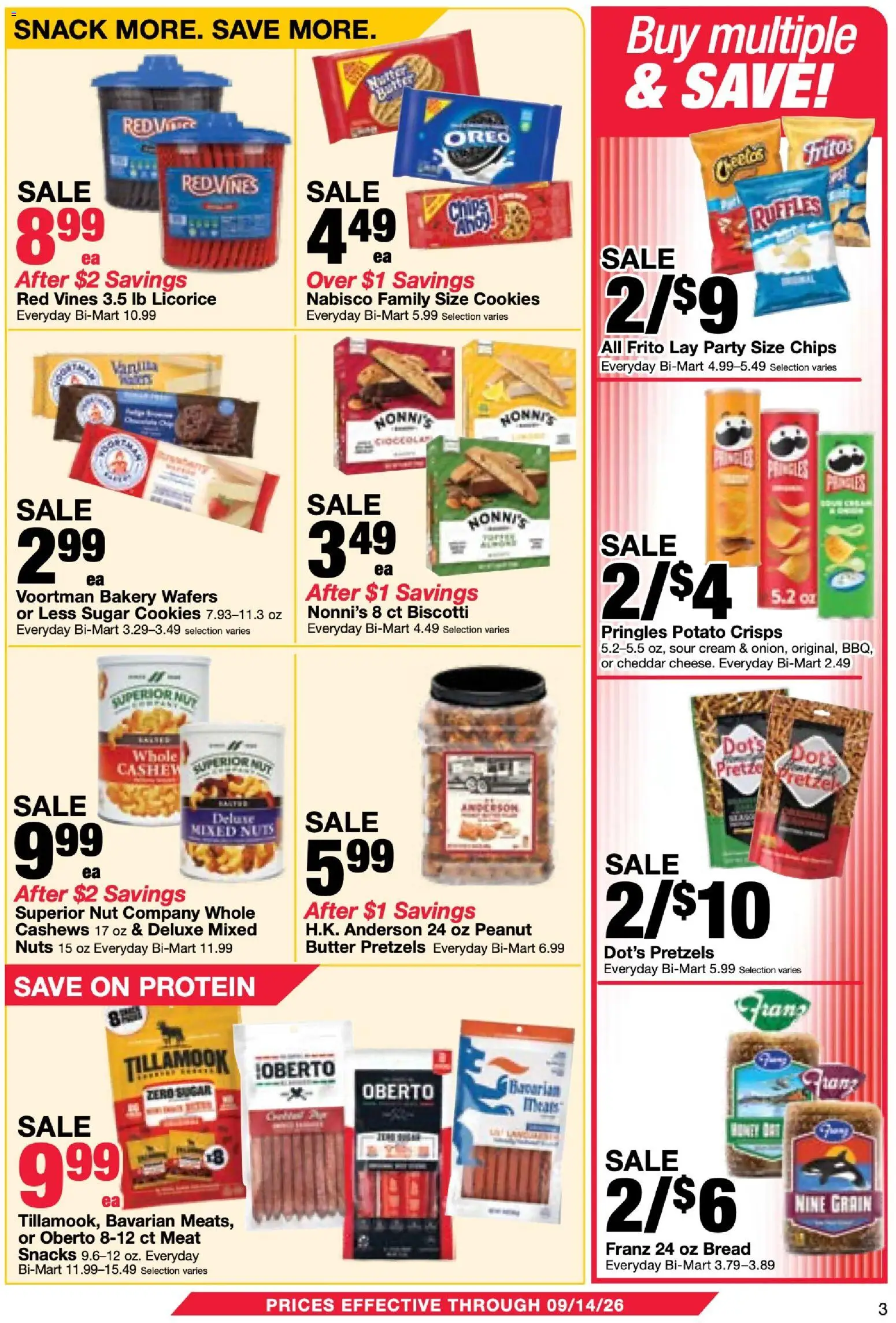 Bi-Mart Membership Saving Book - valid from 08/25/2026 | Page: 3 | Products: Butter, Protein, Wafers, Nuts
