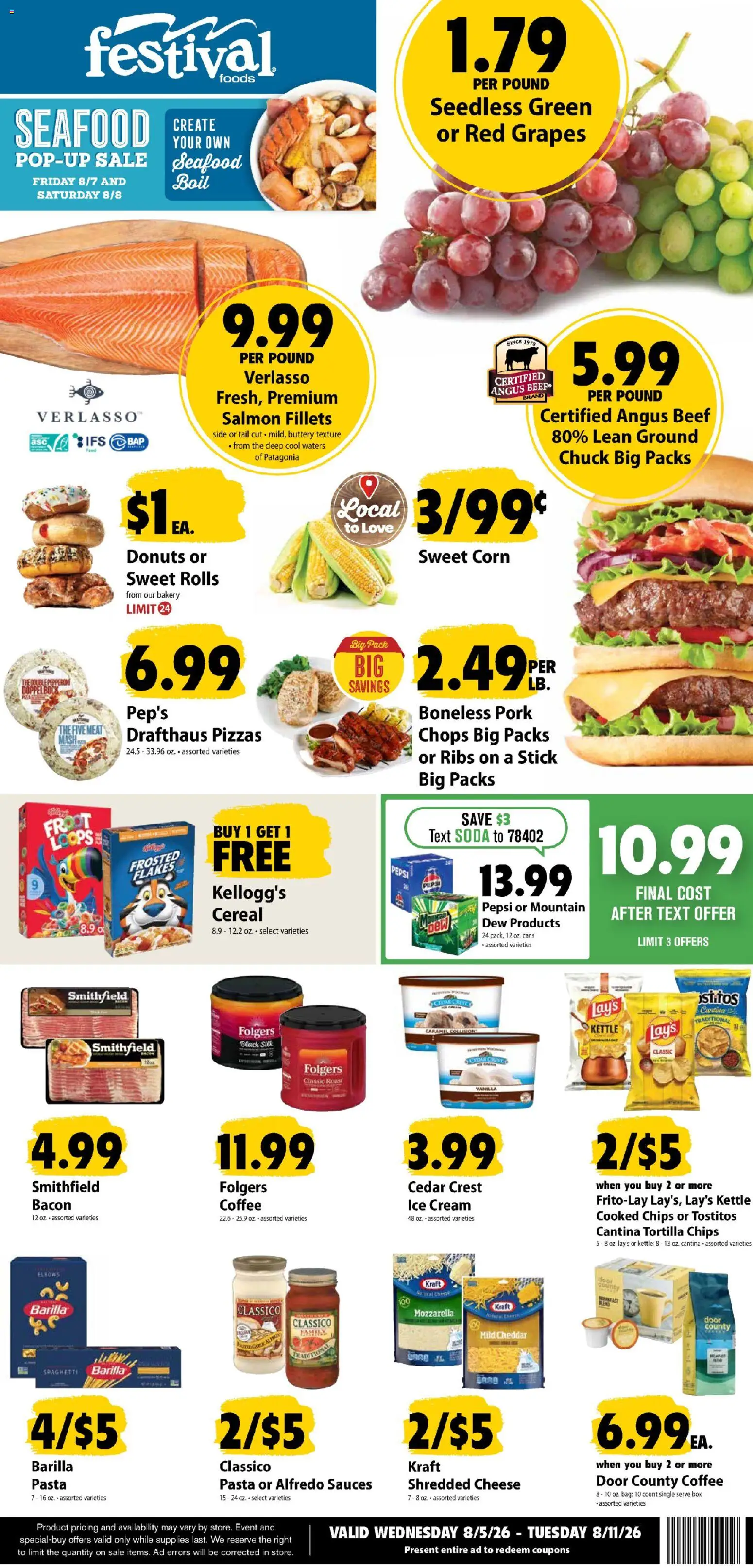 Festival Foods Weekly Ad - valid from 08/05/2026 | Page: 1 | Products: Box, Mozzarella, Barilla, Pepsi