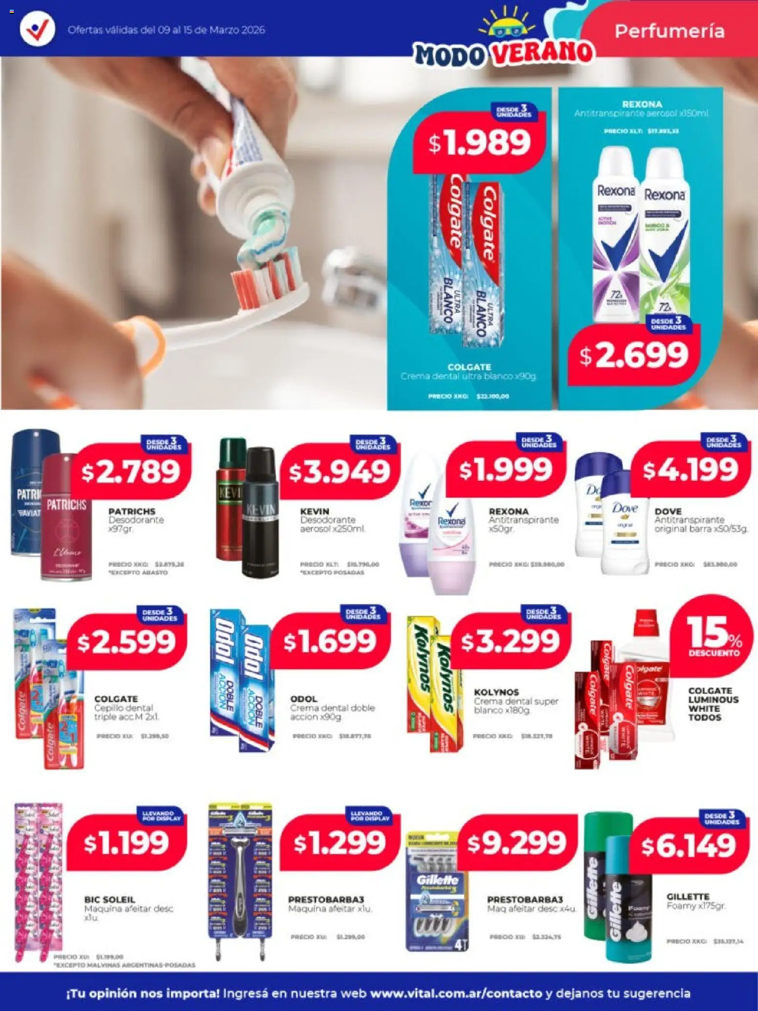 Vital ofertas │ válido desde el 09.03.2026 | Página: 3 | Productos: Cepillo, Desodorante, Antitranspirante, Crema