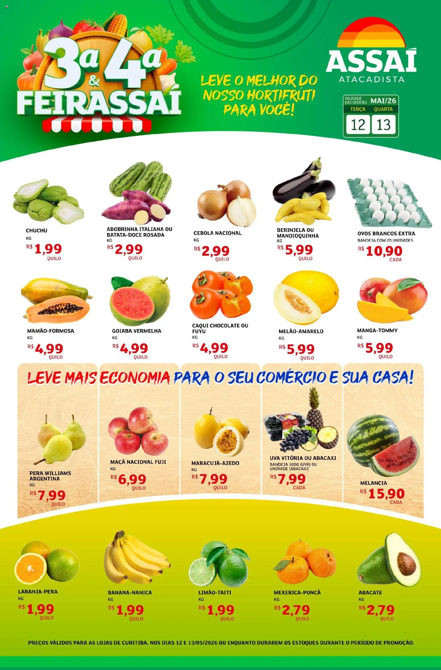 Assaí Atacadista Folheto - válido de 12.05.2026 | Página: 1 | Produtos: Abobrinha, Cebola, Mandioquinha, Chocolate