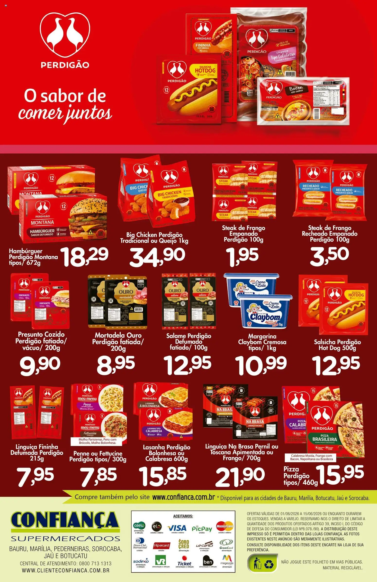 Confiança Folheto - válido de 01.06.2026 | Página: 2 | Produtos: Linguiça, Salame, Mortadela, Hambúrguer