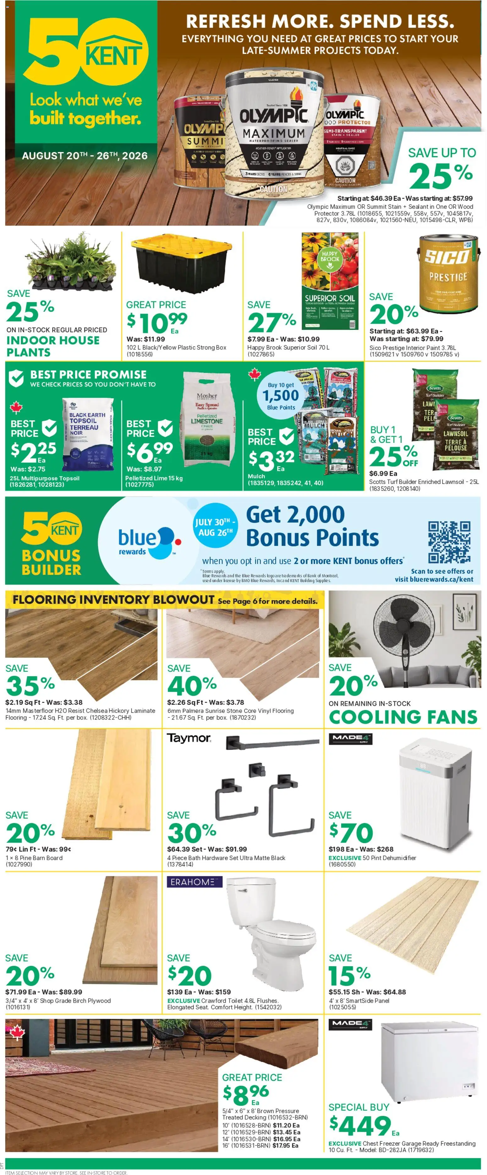 Kent flyer valid from Aug 20, 2026 | Page: 1 | Products: Freezer, Spread, Box, Bath