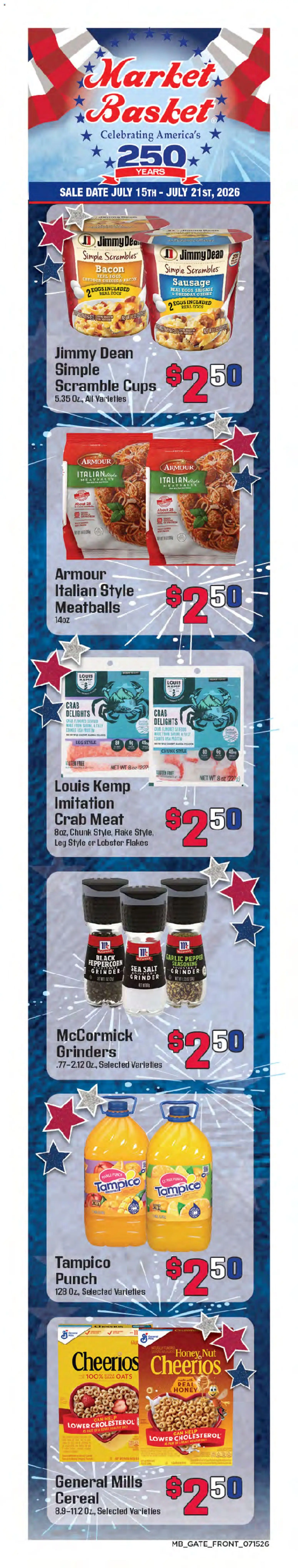 Market Basket Weekly Ad - valid from 07/15/2026 | Page: 1 | Products: Cheese, Eggs, Pepper, Sausage