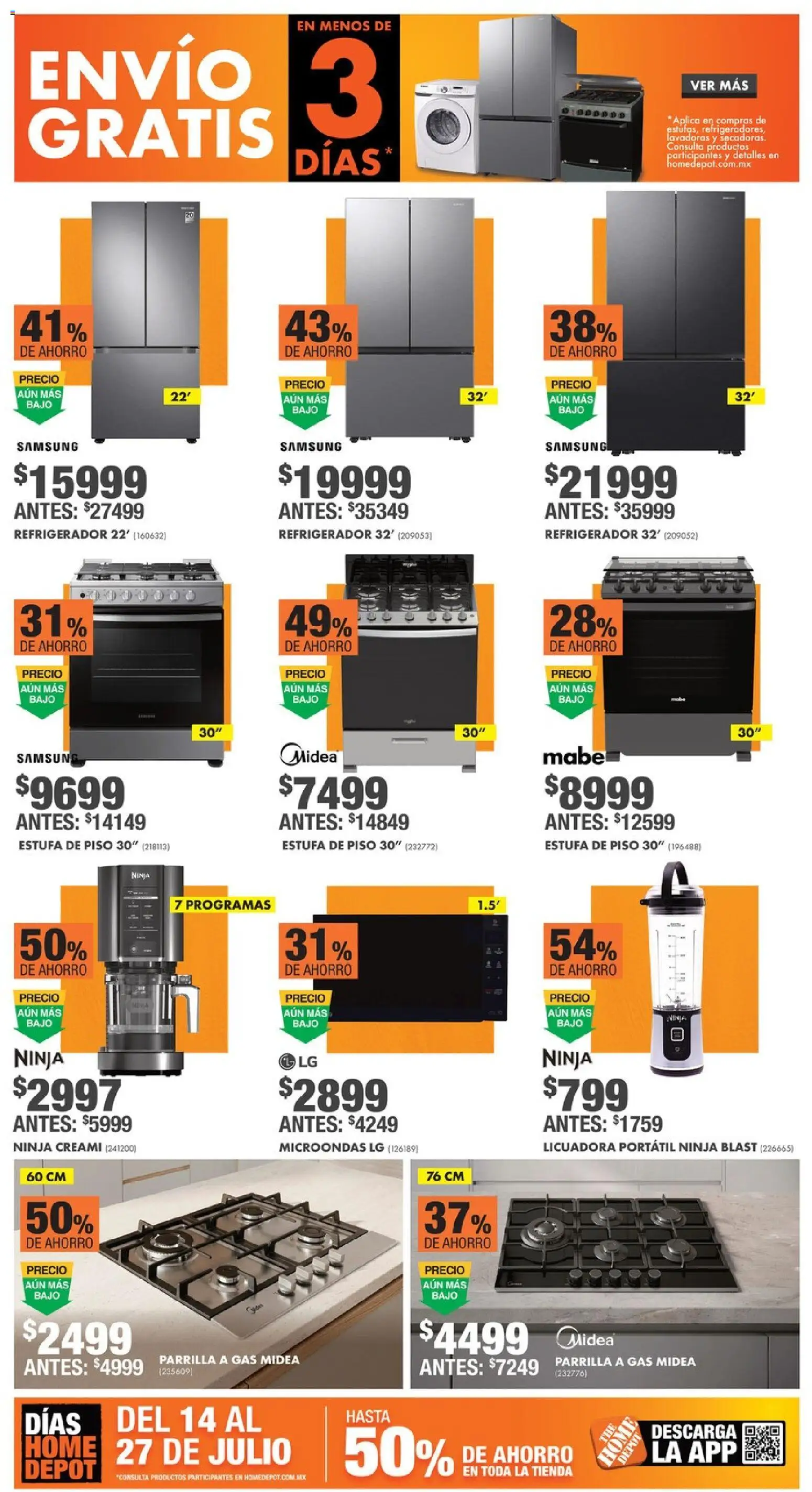 Nuevas ofertas de Home Depot válidas en toda la República Mexicana desde el 14/07/2026. ¡Encuentra las mejores ofertas en Home Depot catálogo! | Página: 3 | Productos: Refrigerador, Licuadora, Microondas, Parrilla