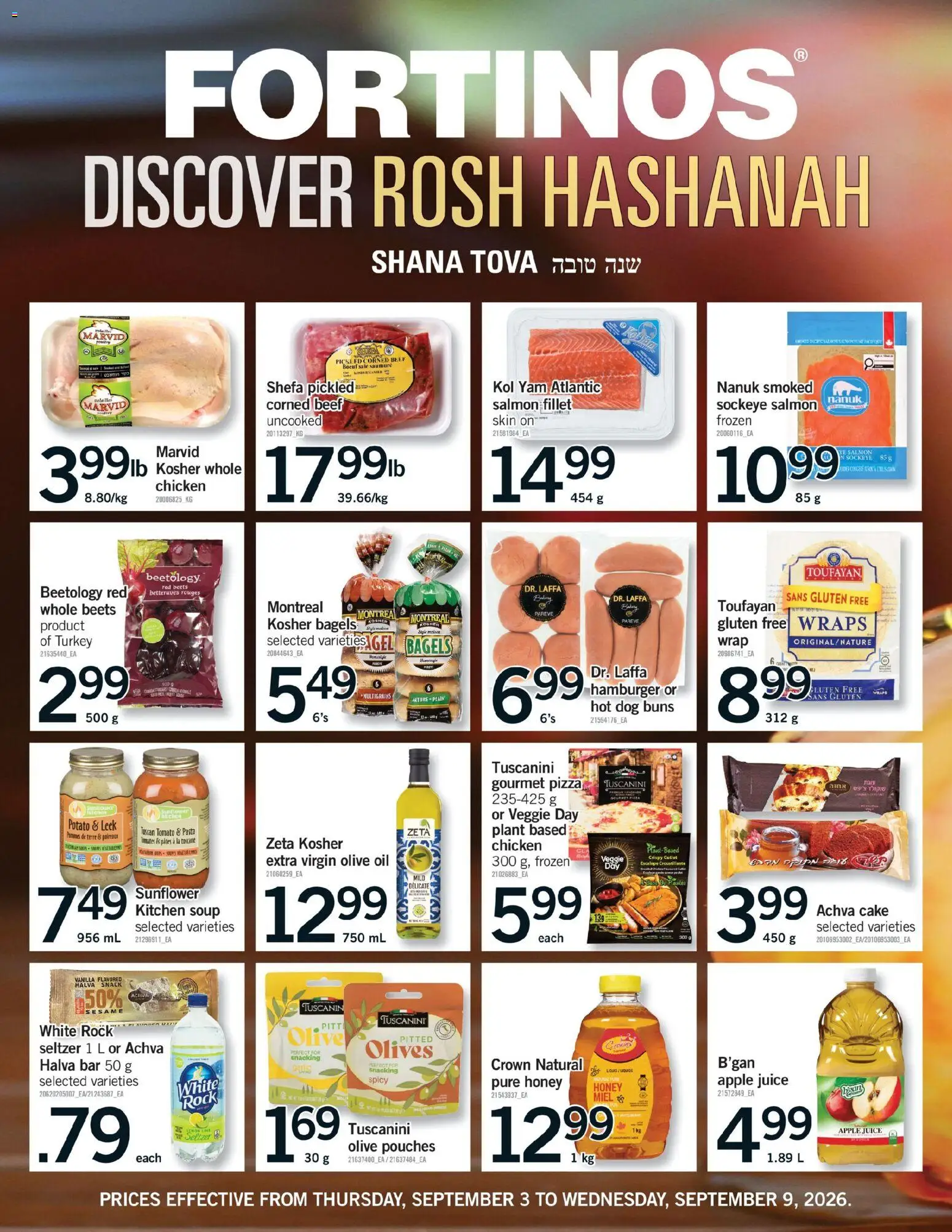 Fortinos flyer valid from Sep 3, 2026 | Page: 30 | Products: Beef, Tomato, Sesame, Pizza