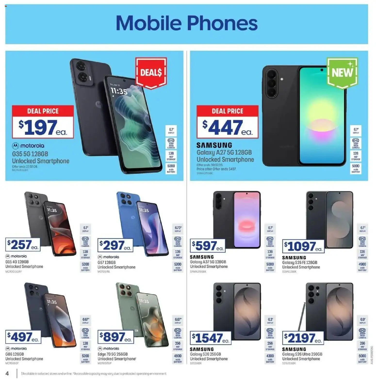 Officeworks catalogue - valid from 12/07/2026 | Page: 4 | Products: Battery, Smartphone, Camera, Mobile