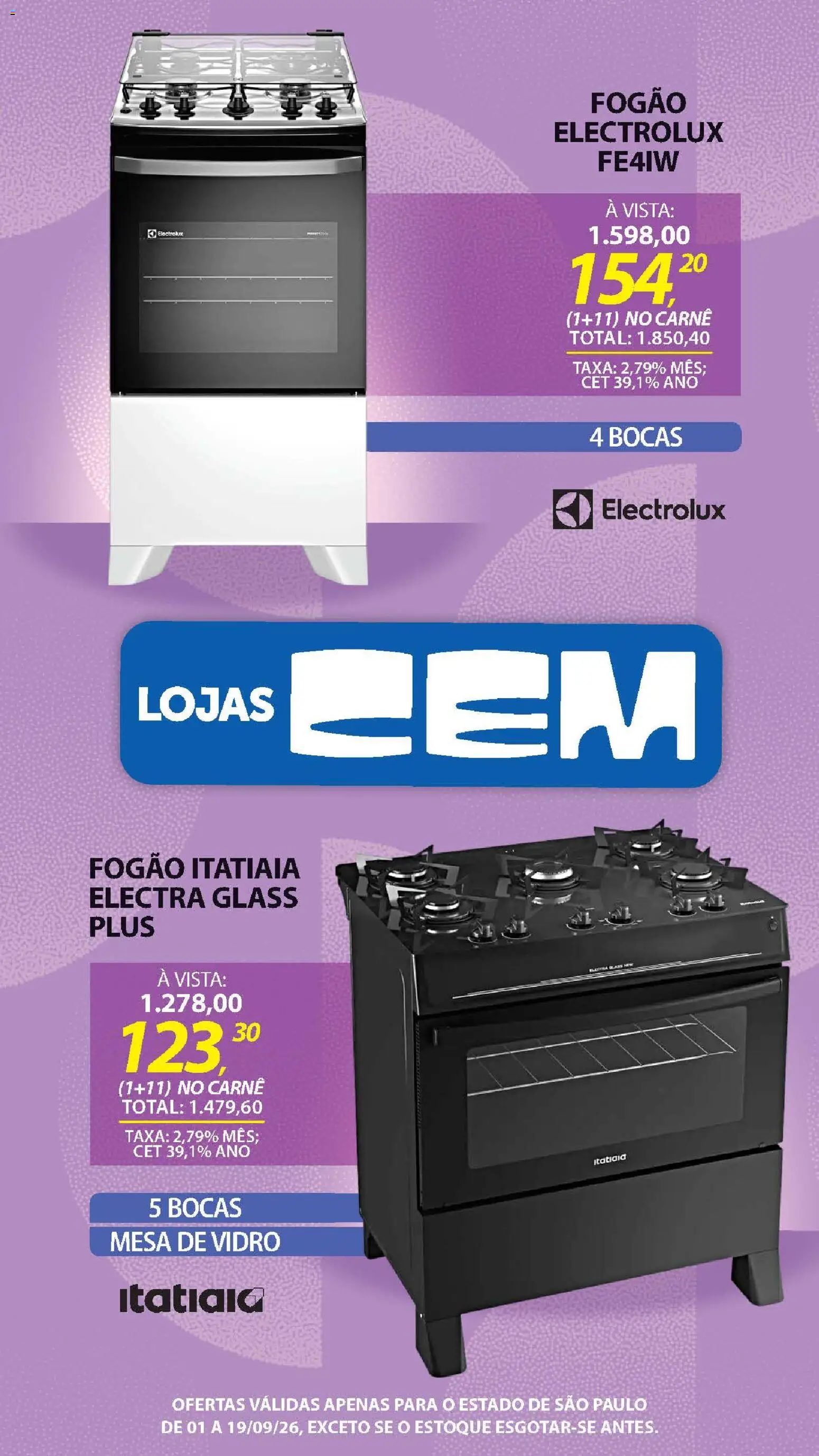 Lojas Cem Folheto - válido de 01/09/2026 | Página: 53 | Produtos: Fogão, Mesa, Carne