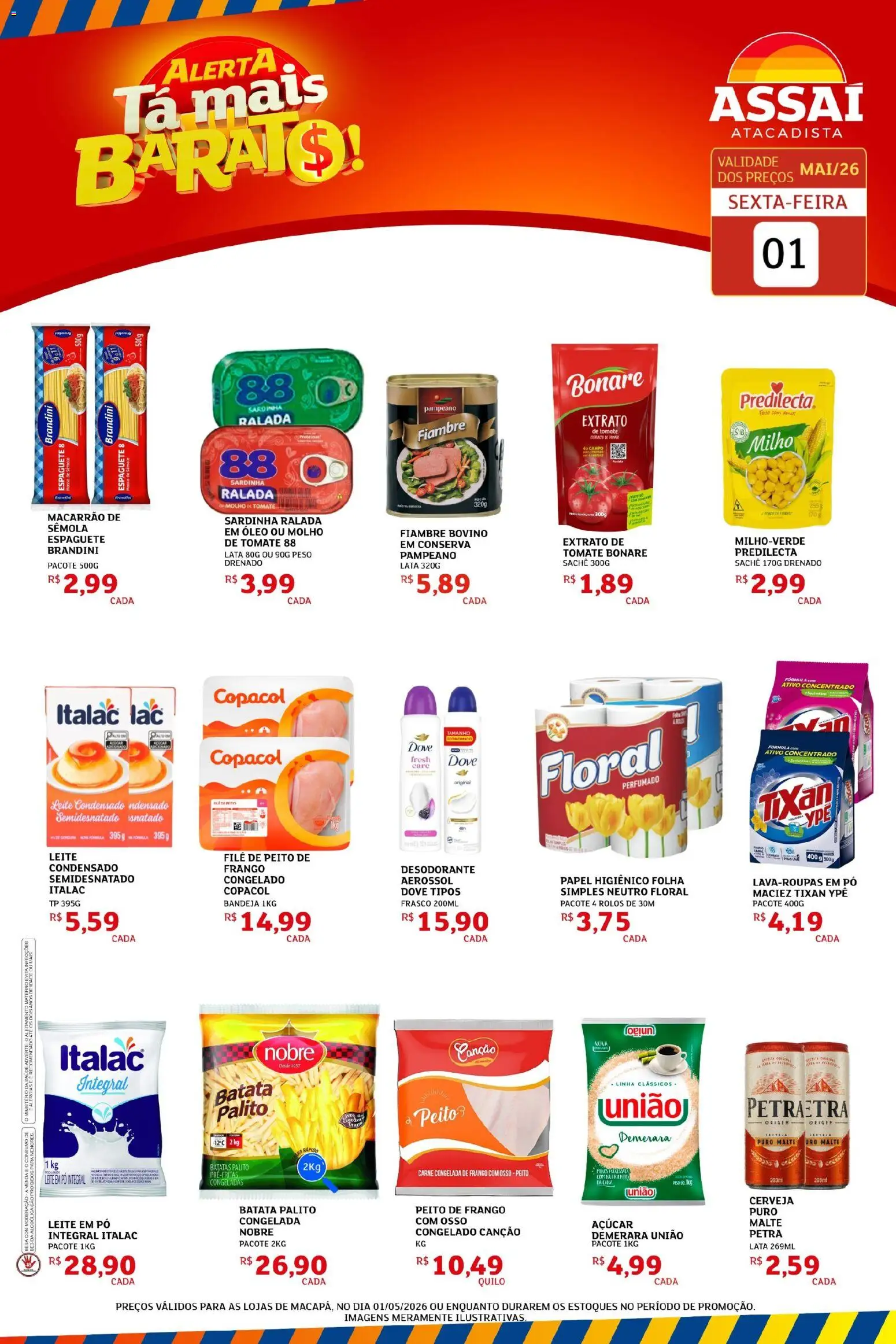 Assaí Atacadista Folheto - válido de 01.05.2026 | Página: 1 | Produtos: Piso, Açúcar, Sardinha, Leite condensado