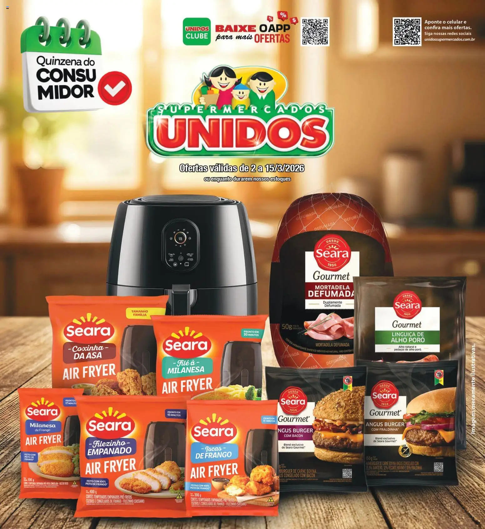 Supermercados Unidos Folheto - válido de 02.03.2026 | Página: 1 | Produtos: Fraldinha, Mortadela, Hambúrguer, Peito de frango