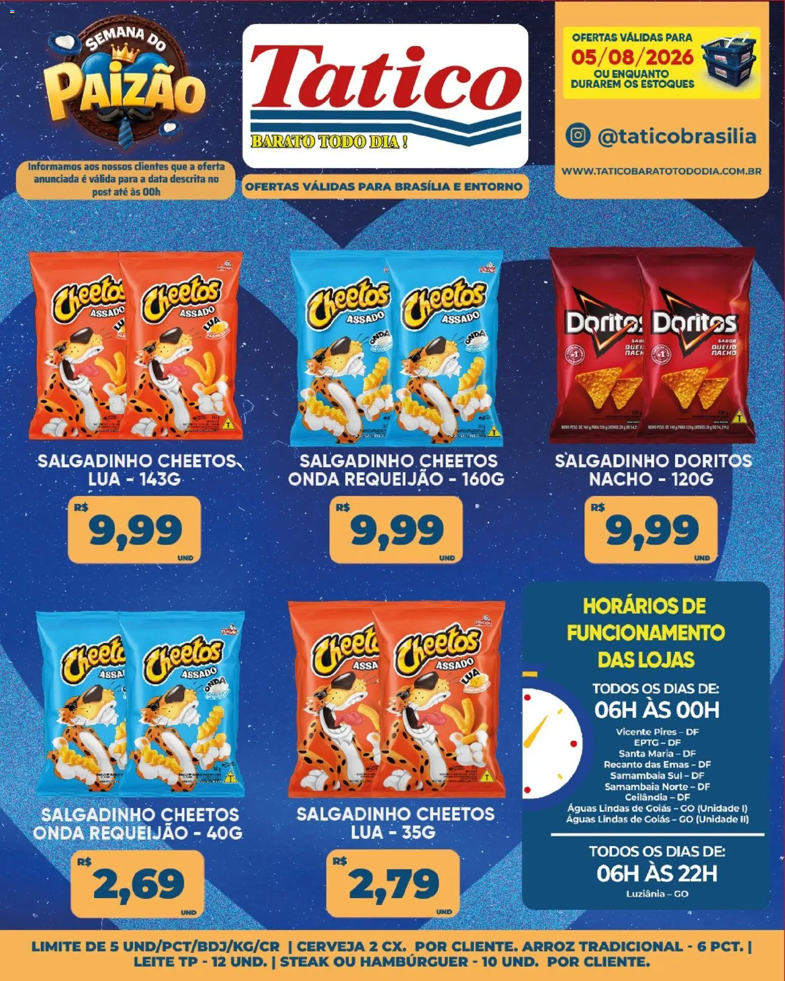 Tatico Folheto - válido de 06/08/2026 | Página: 52 | Produtos: Queijo, Arroz, Hambúrguer, Cheetos