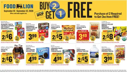 Preview of Food Lion weekly ads valid from 09/16/2026 | Page: 14 | Products: Yogurt, Beer, Pasta, Water