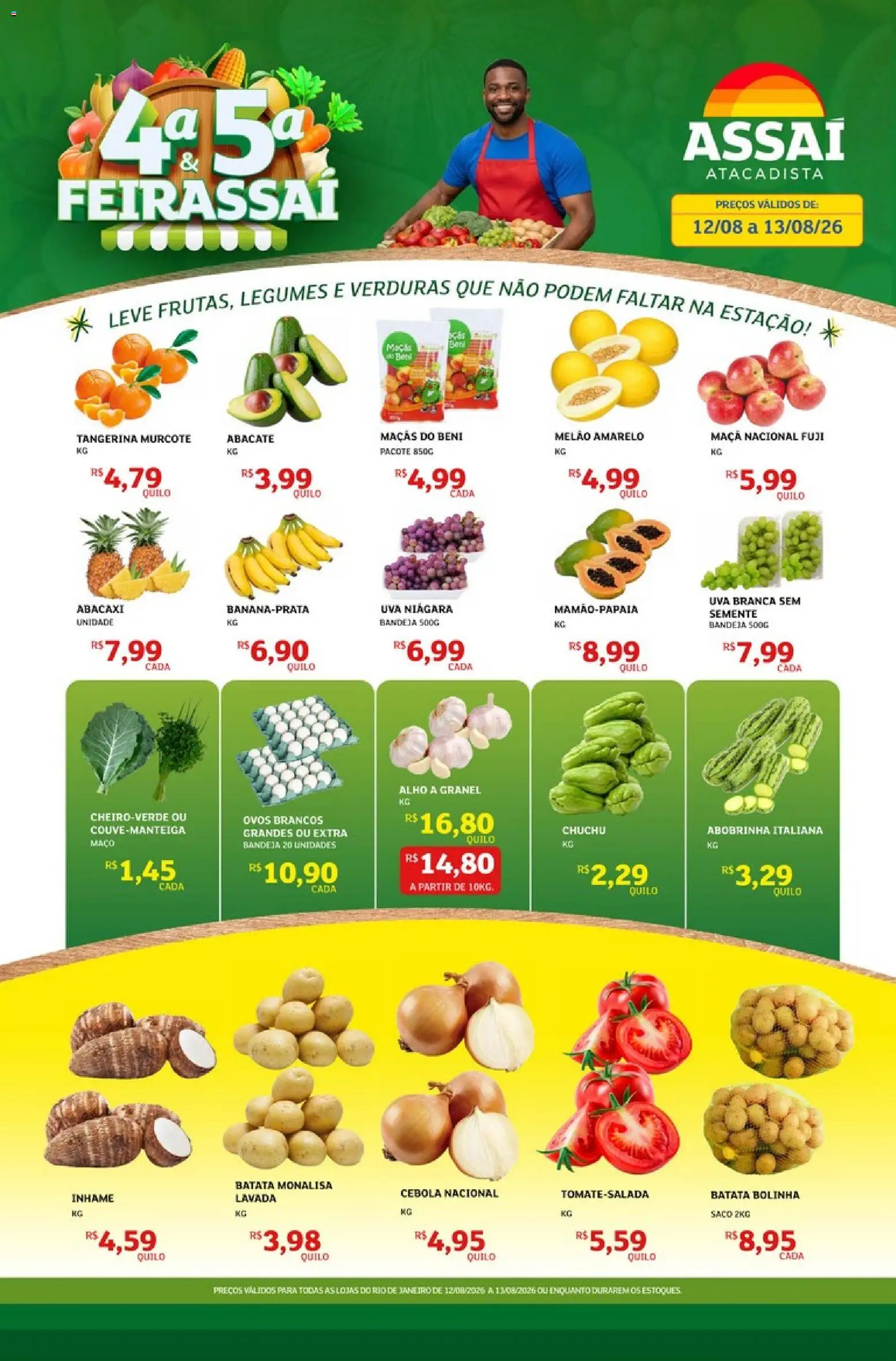Assaí Atacadista Folheto - válido de 12/08/2026 | Página: 1 | Produtos: Melão, Abacaxi, Bandeja, Batata