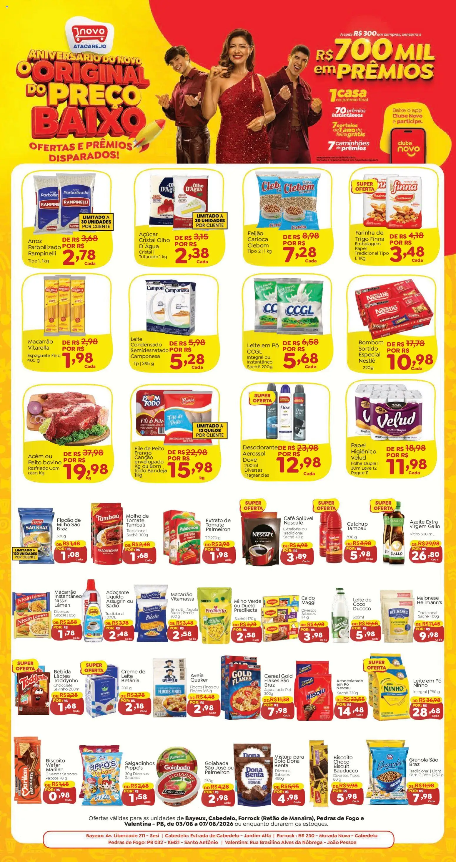 Novo Atacarejo Folheto - válido de 03/08/2026 | Página: 1 | Produtos: Coco, Achocolatado, Café, Chocolate