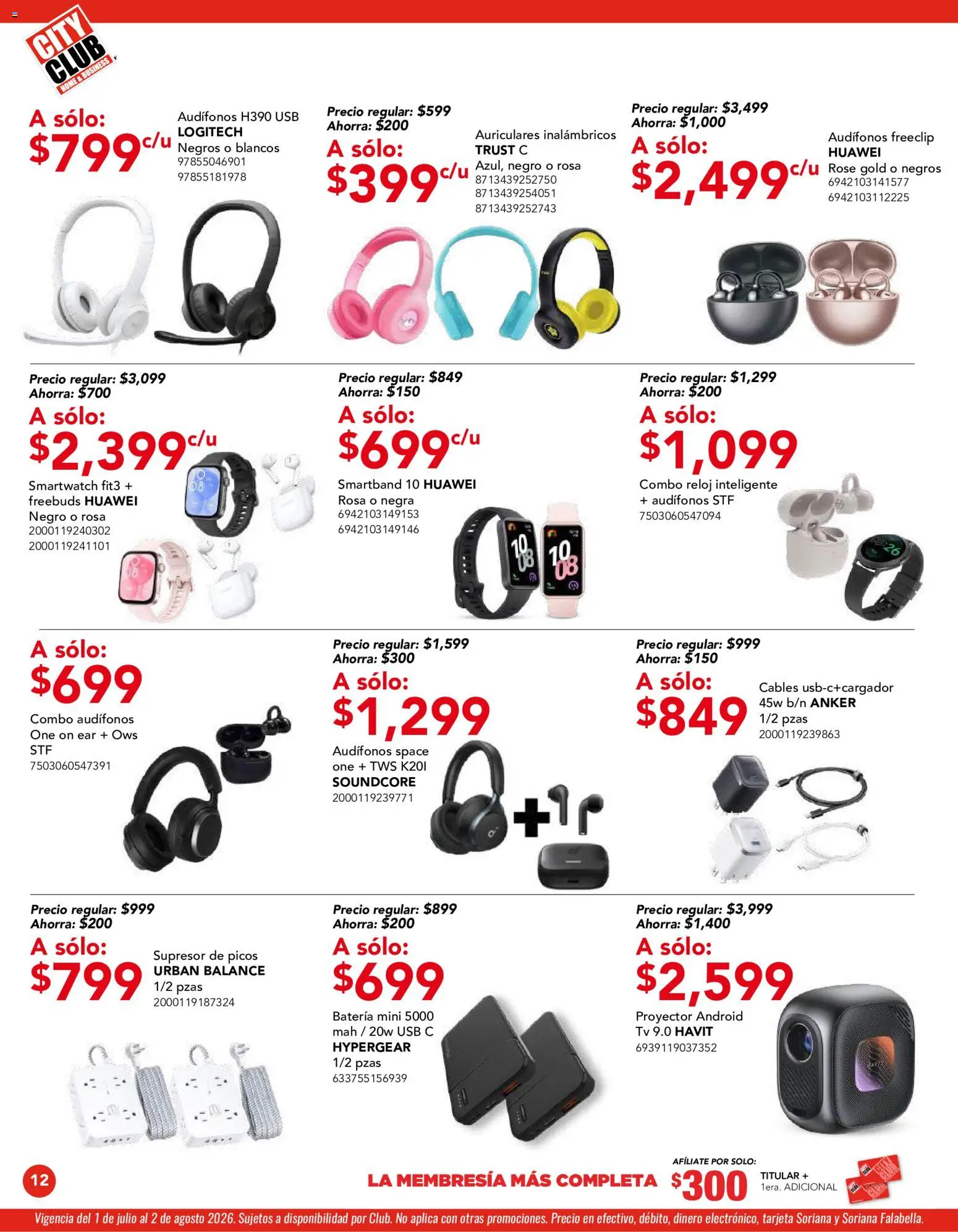 Nuevas ofertas de City Club válidas en toda la República Mexicana desde el 01/07/2026. ¡Encuentra las mejores ofertas en City Club catálogo! | Página: 12 | Productos: Proyector, Audífonos, Batería, Reloj