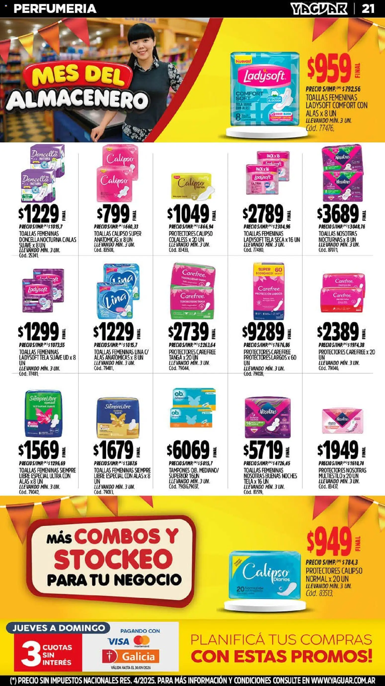 Yaguar - Oferta Semanal Mar del Plata │ válido desde el 14/09/2026 | Página: 21 | Productos: Tampones, Toallas, Diarios
