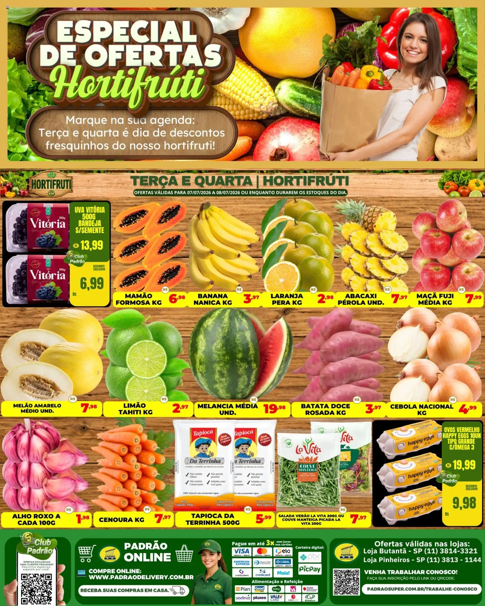 Supermercado Padrão Folheto - válido de 07/07/2026 | Página: 1 | Produtos: Pera, Manteiga, Abacaxi, Bandeja