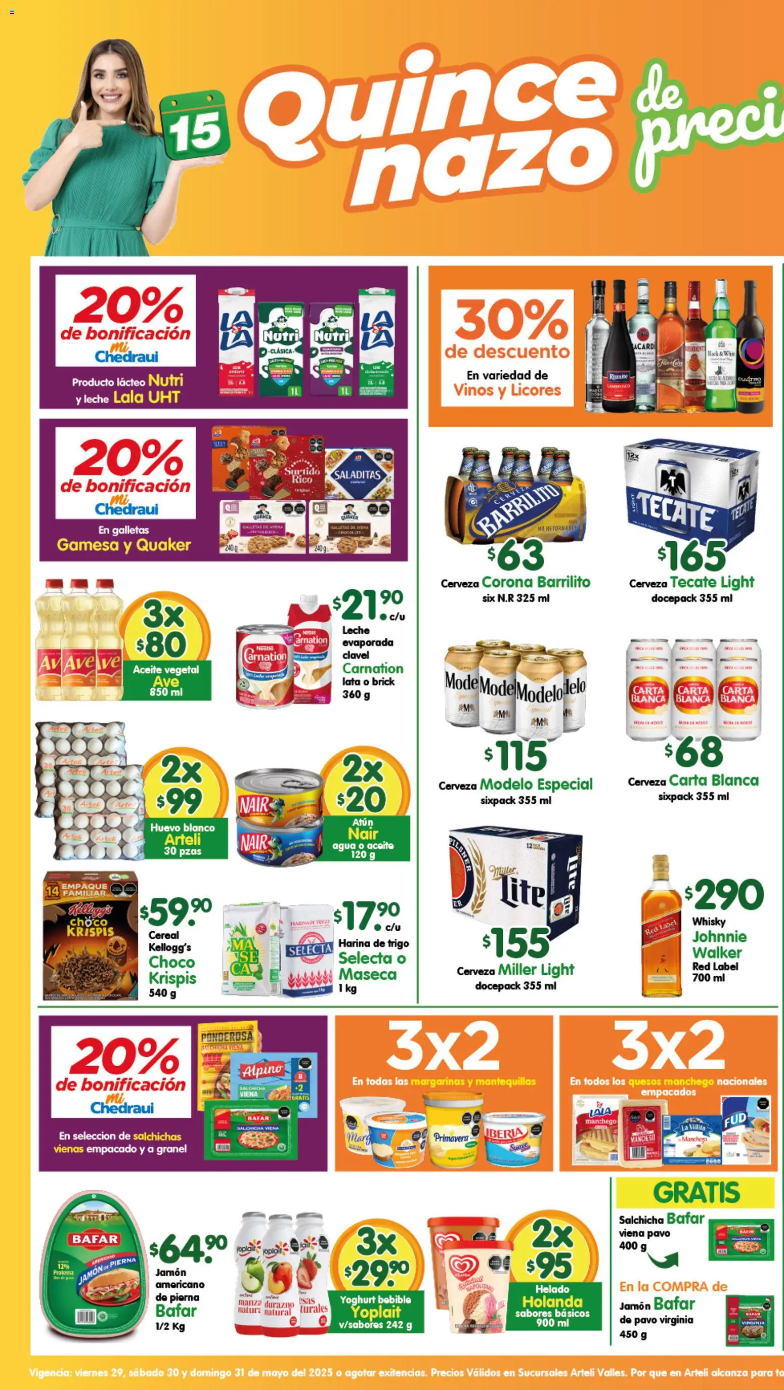 Nuevas ofertas de Arteli válidas en toda la República Mexicana desde el 29.05.2026. ¡Encuentra las mejores ofertas en Arteli folleto Valles! | Página: 1 | Productos: Salchicha, Atún, Agua, Helado