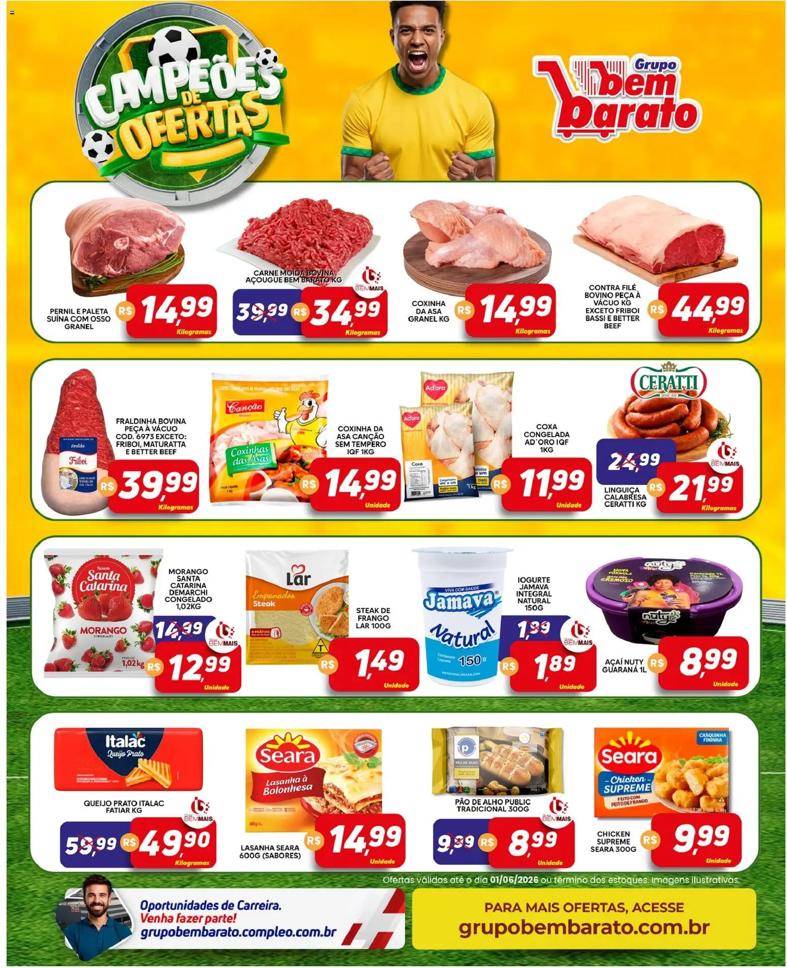 Supermercado Bem Barato Folheto - válido de 26.05.2026 | Página: 2 | Produtos: Contra filé, Queijo, Lasanha, Frango