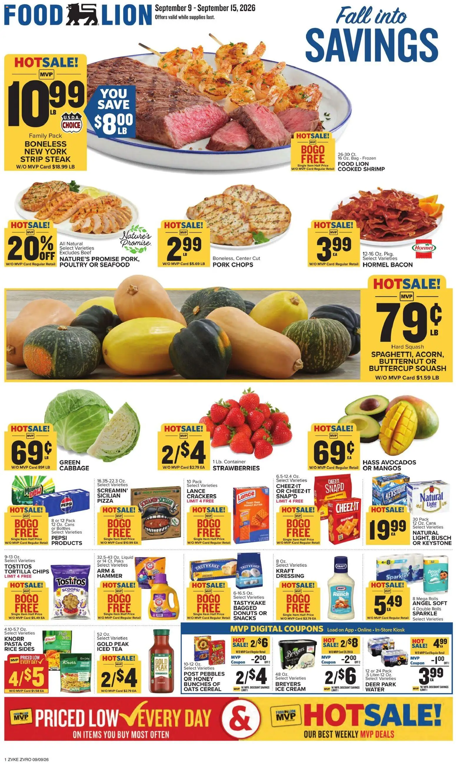 Food Lion Weekly Ad - valid from 09/09/2026 | Page: 1 | Products: Squash, Cabbage, Cereal, Bag