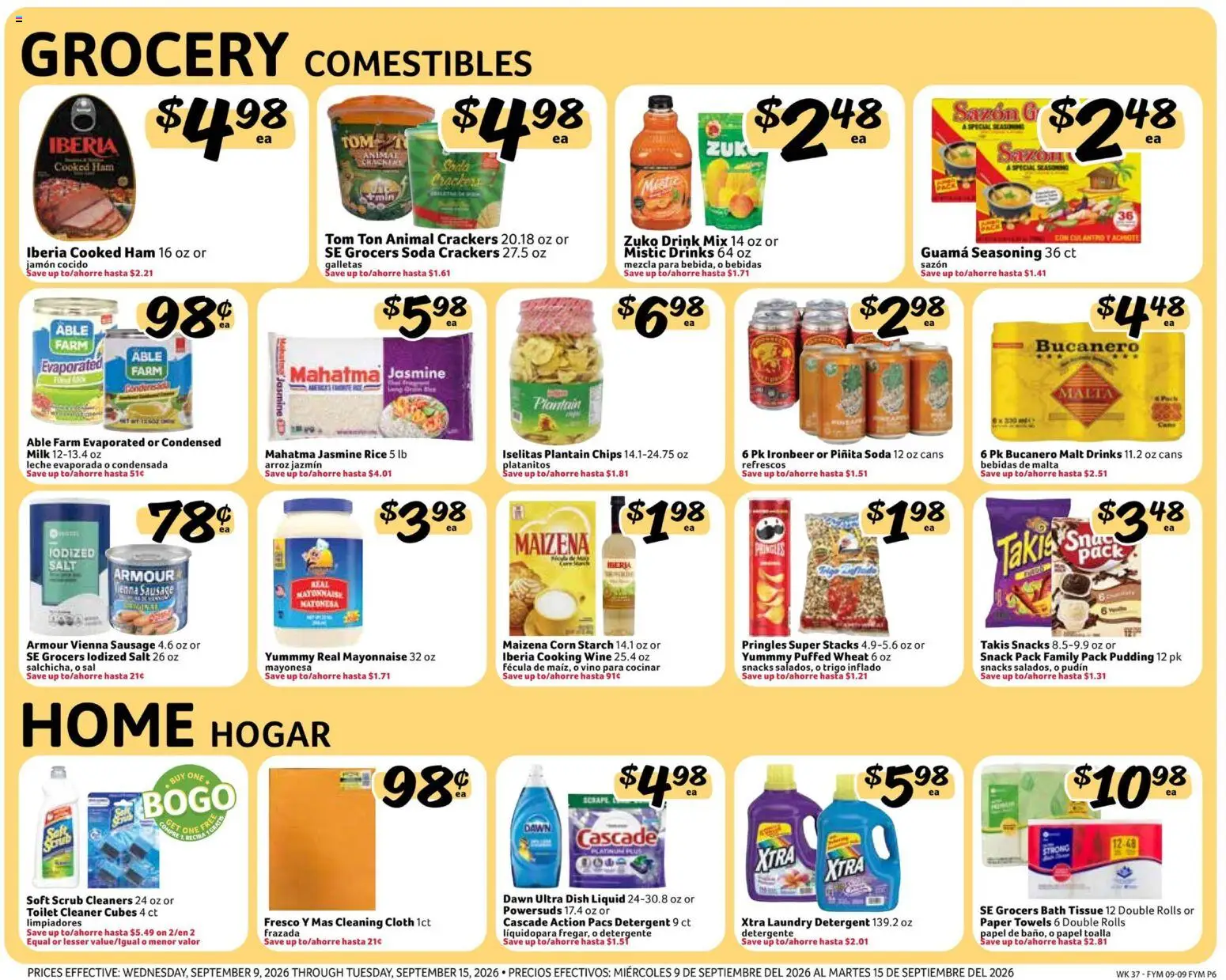 Fresco y Más Weekly Ad - valid from 09/09/2026 | Page: 6 | Products: Laundry detergent, Wine, Sausage, Paper towels