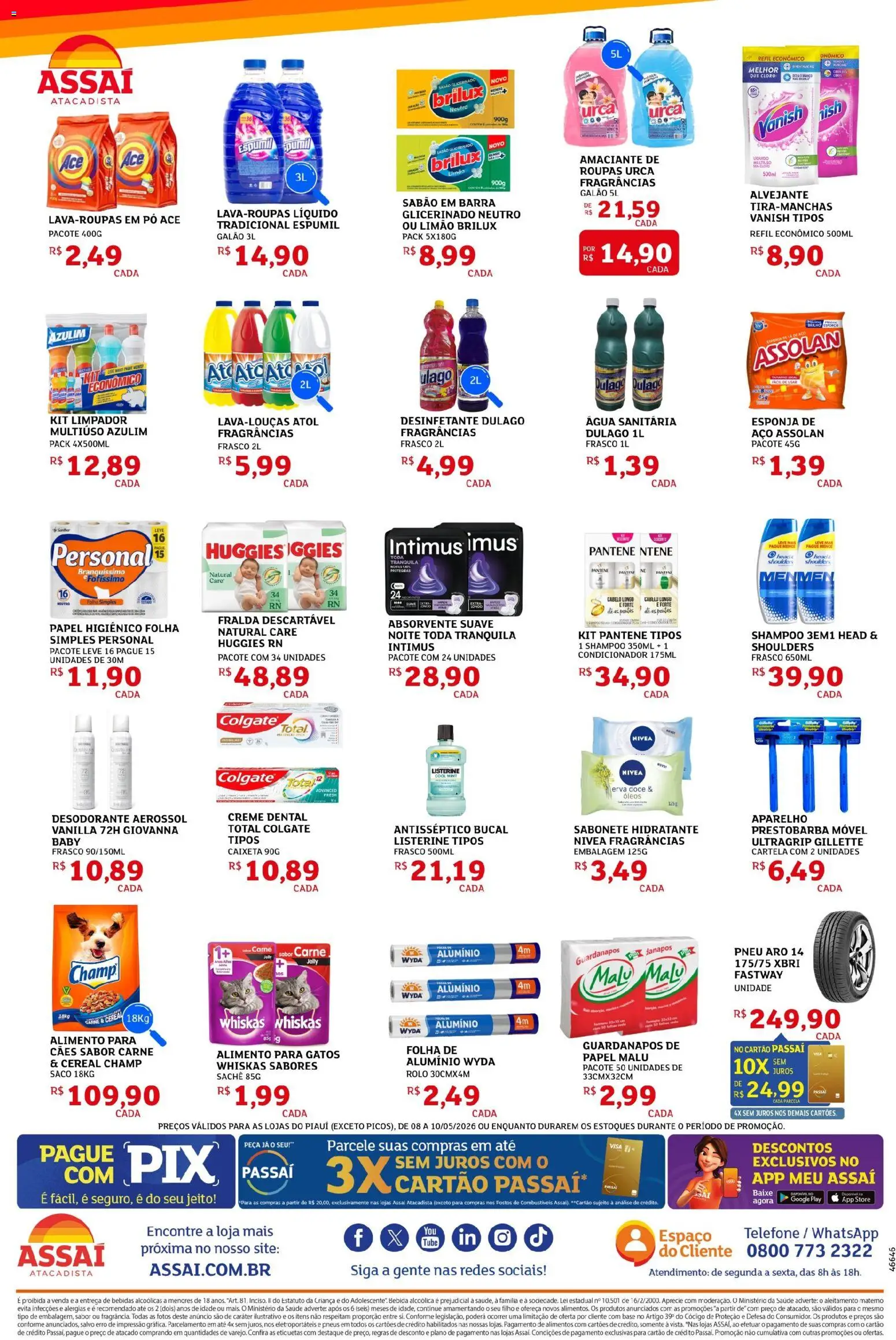 Assaí Atacadista Folheto - válido de 08.05.2026 | Página: 4 | Produtos: Azulim, Pneu, Bebida, Creme dental