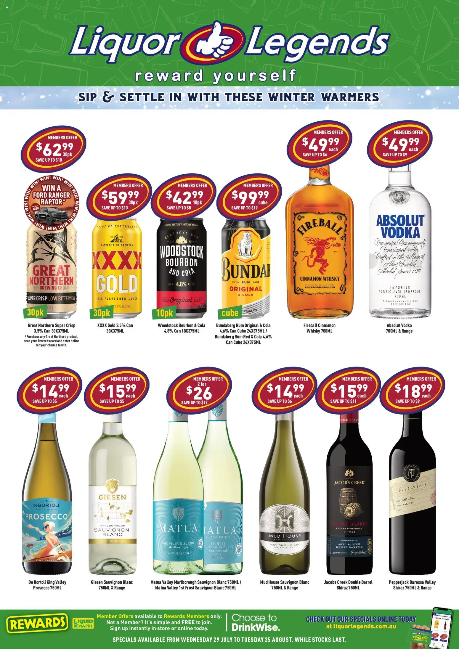 Liquor Legends catalogue - valid from 29/07/2026 | Page: 1 | Products: Scotch whisky, Bourbon, Prosecco, Rum