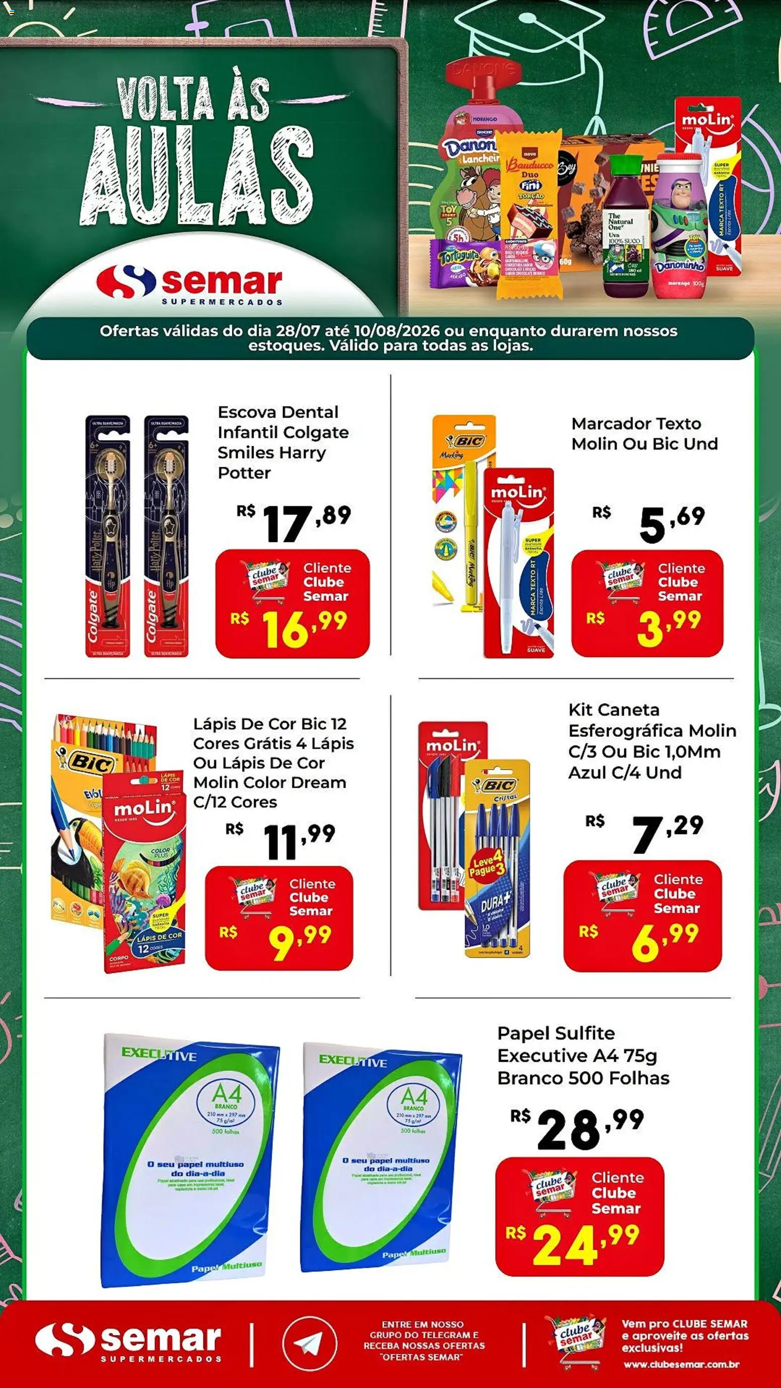 Semar Supermercado Folheto - válido de 28/07/2026 | Página: 2 | Produtos: Lápis, Caneta, Marca texto, Suco