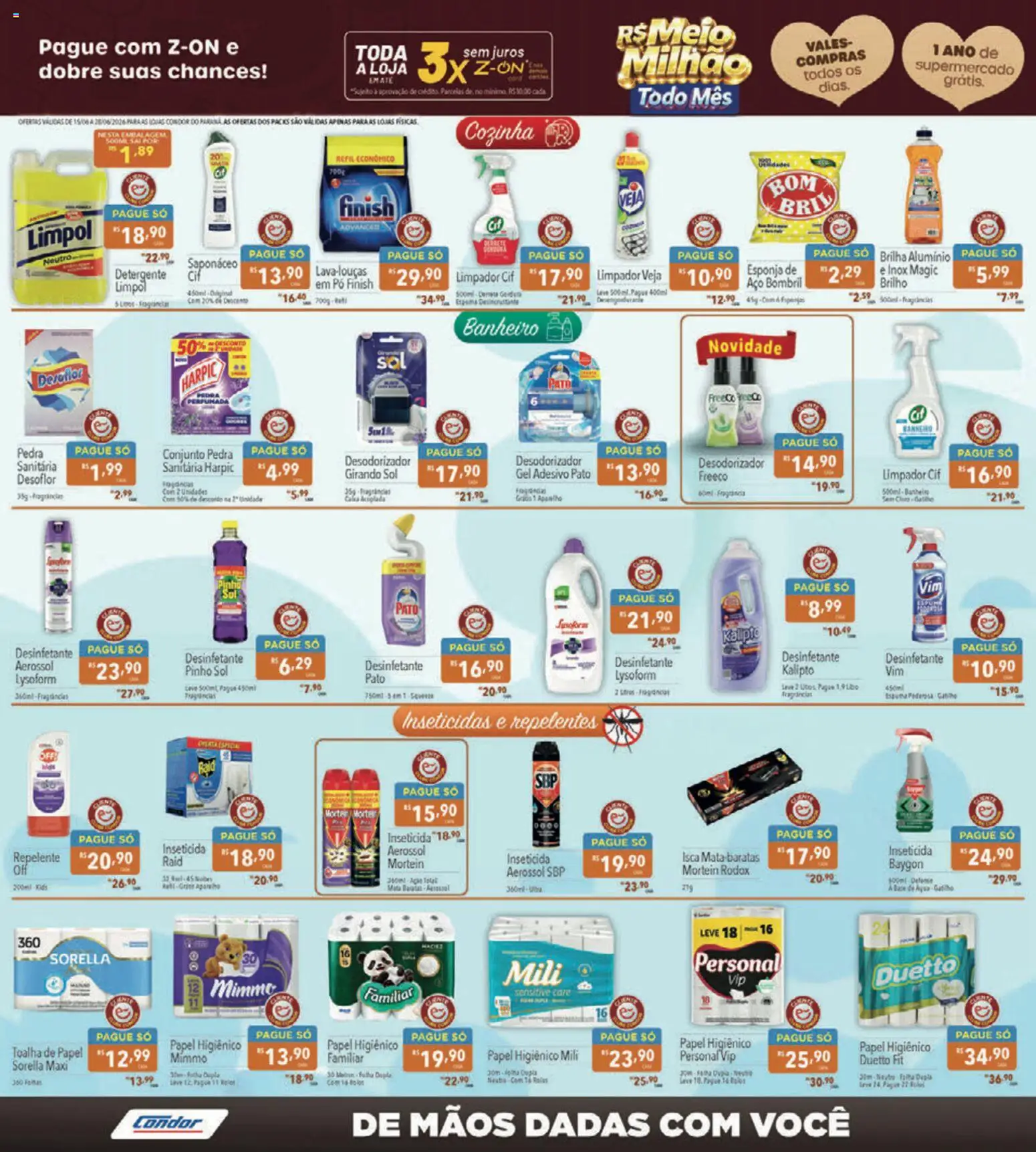 Supermercados Condor Folheto - válido de 15.06.2026 | Página: 23 | Produtos: Pedra sanitária, Pó, Girando sol, Desinfetante