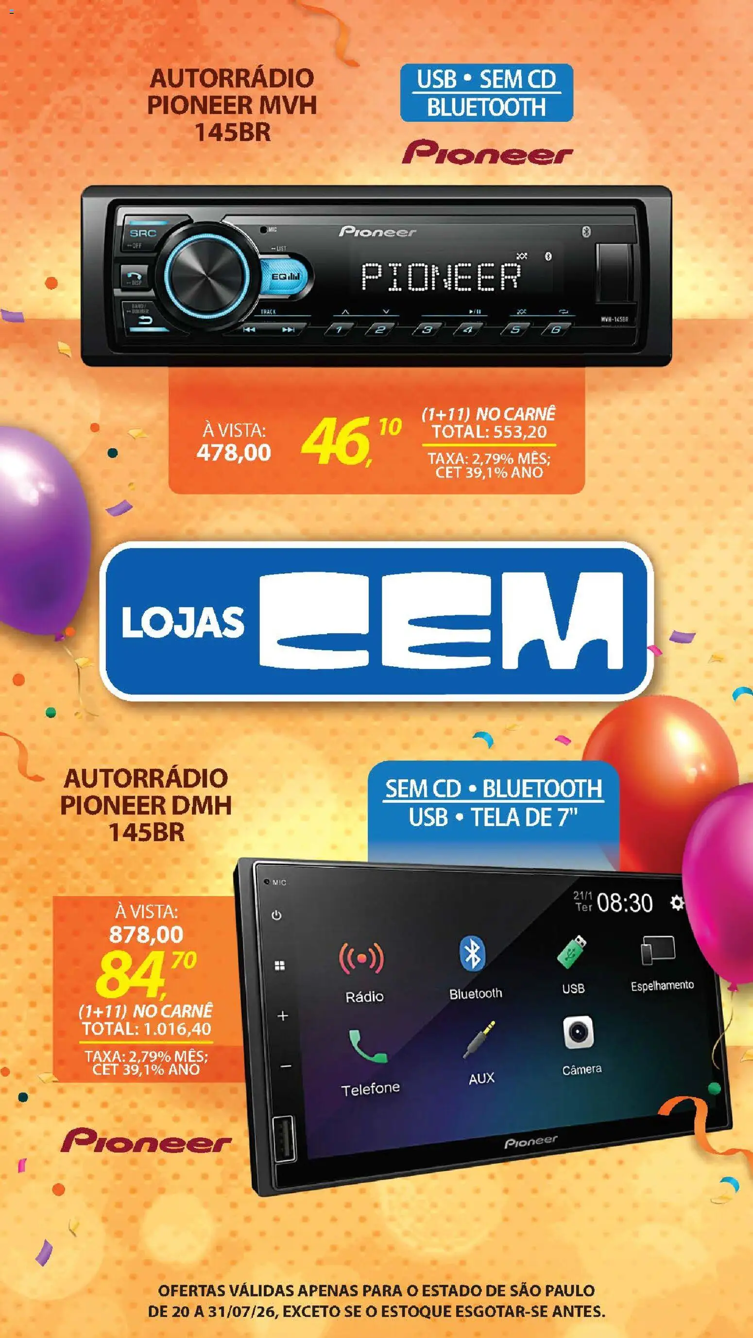 Lojas Cem Folheto - válido de 20/07/2026 | Página: 55 | Produtos: Carne, Telefone, Rádio, Câmera